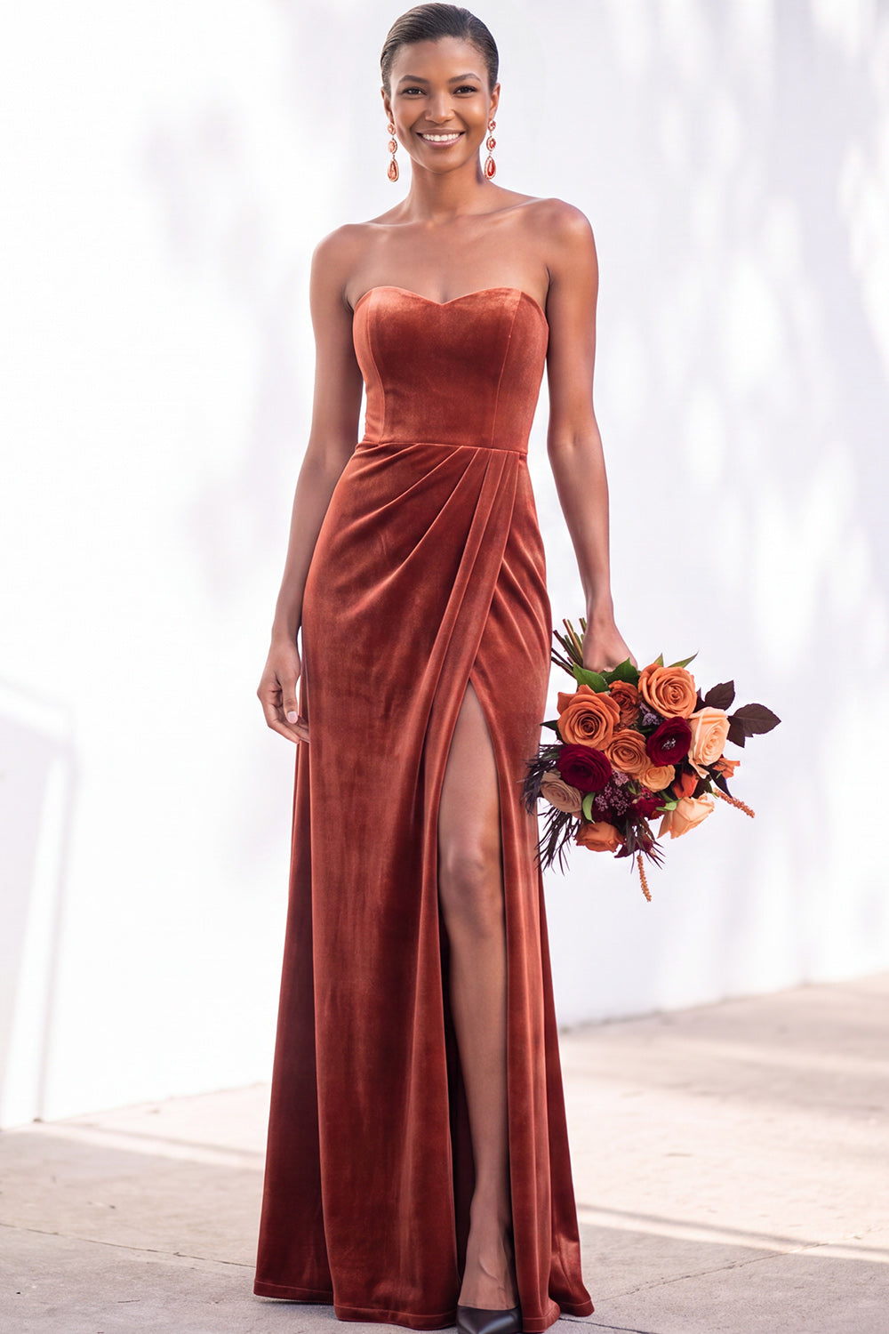 Navy Velvet Sheath Sweetheart Long Formal Dress with Slit