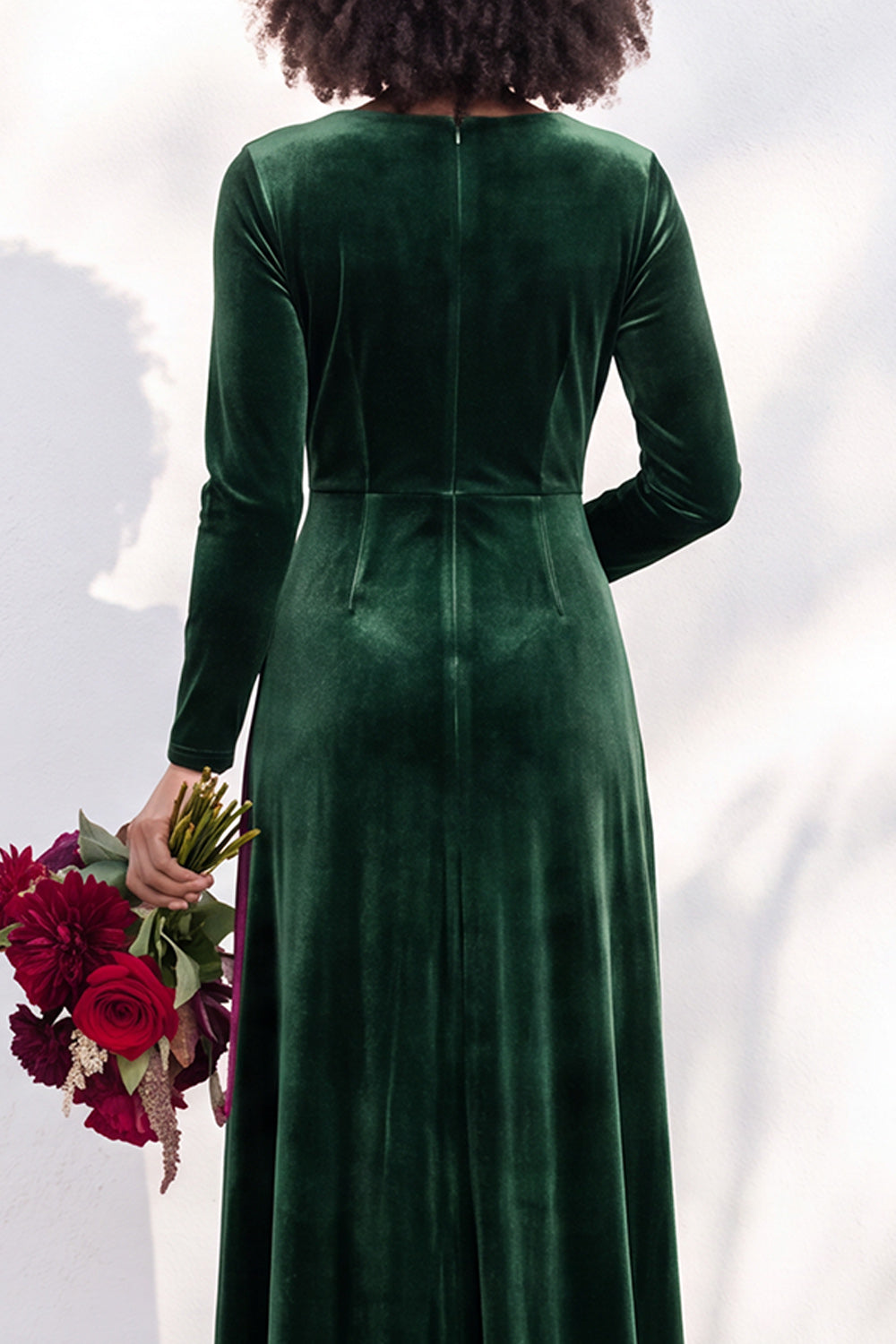 Terracotta Ruched Long Velvet Formal Dress with Sleeves