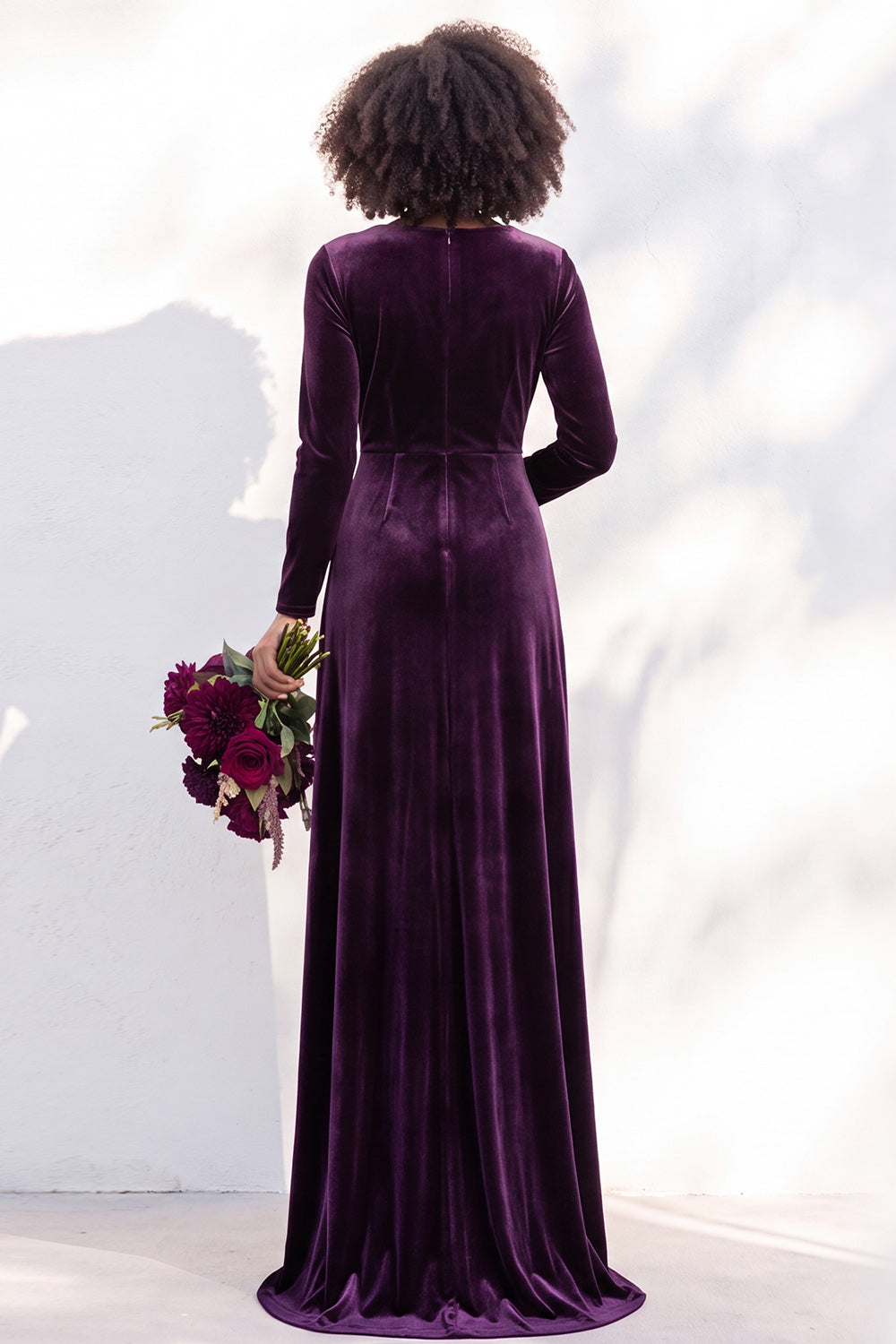 Terracotta Ruched Long Velvet Formal Dress with Sleeves