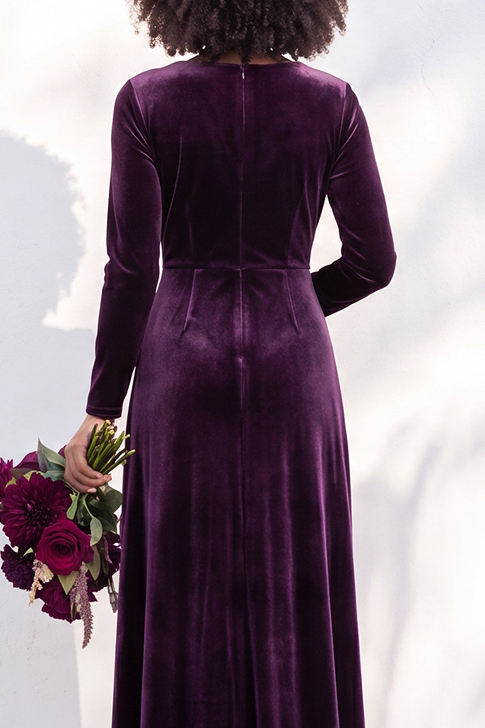 Terracotta Ruched Long Velvet Formal Dress with Sleeves