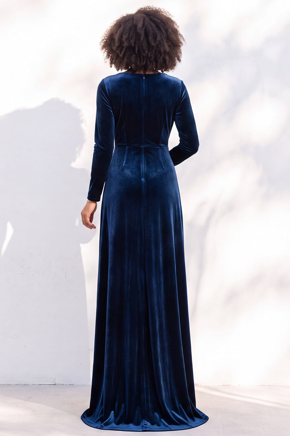Terracotta Ruched Long Velvet Formal Dress with Sleeves