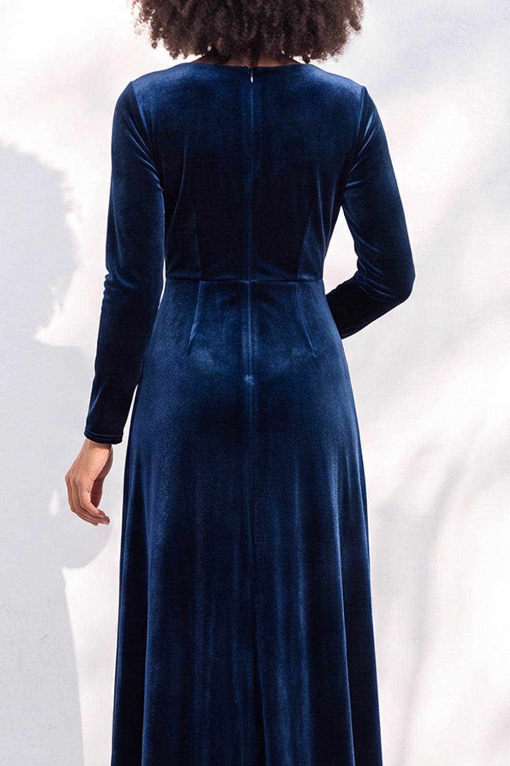 Terracotta Ruched Long Velvet Formal Dress with Sleeves