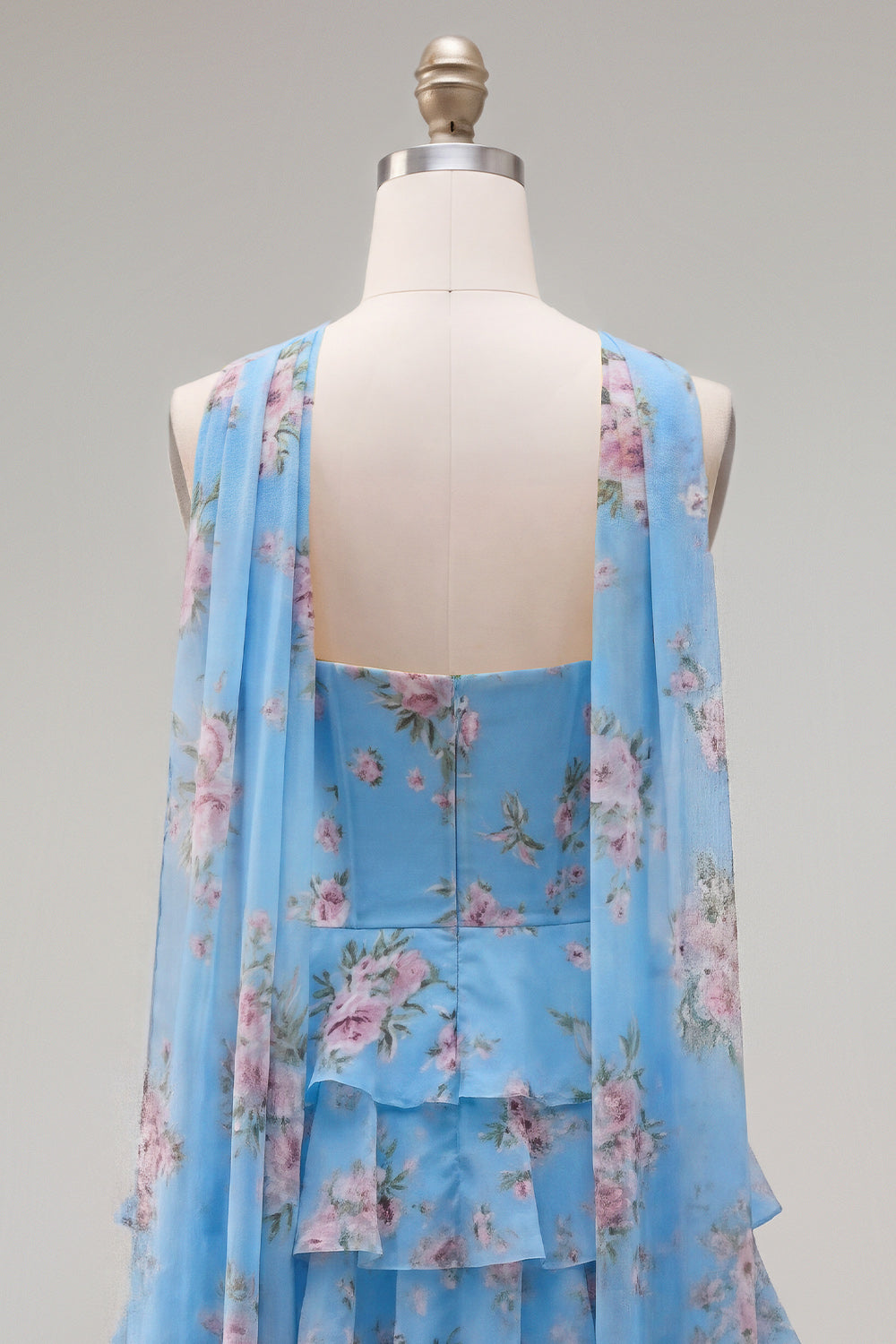 Yellow Ruffled Floral A-Line Short Homecoming Dress with Neck Scarf