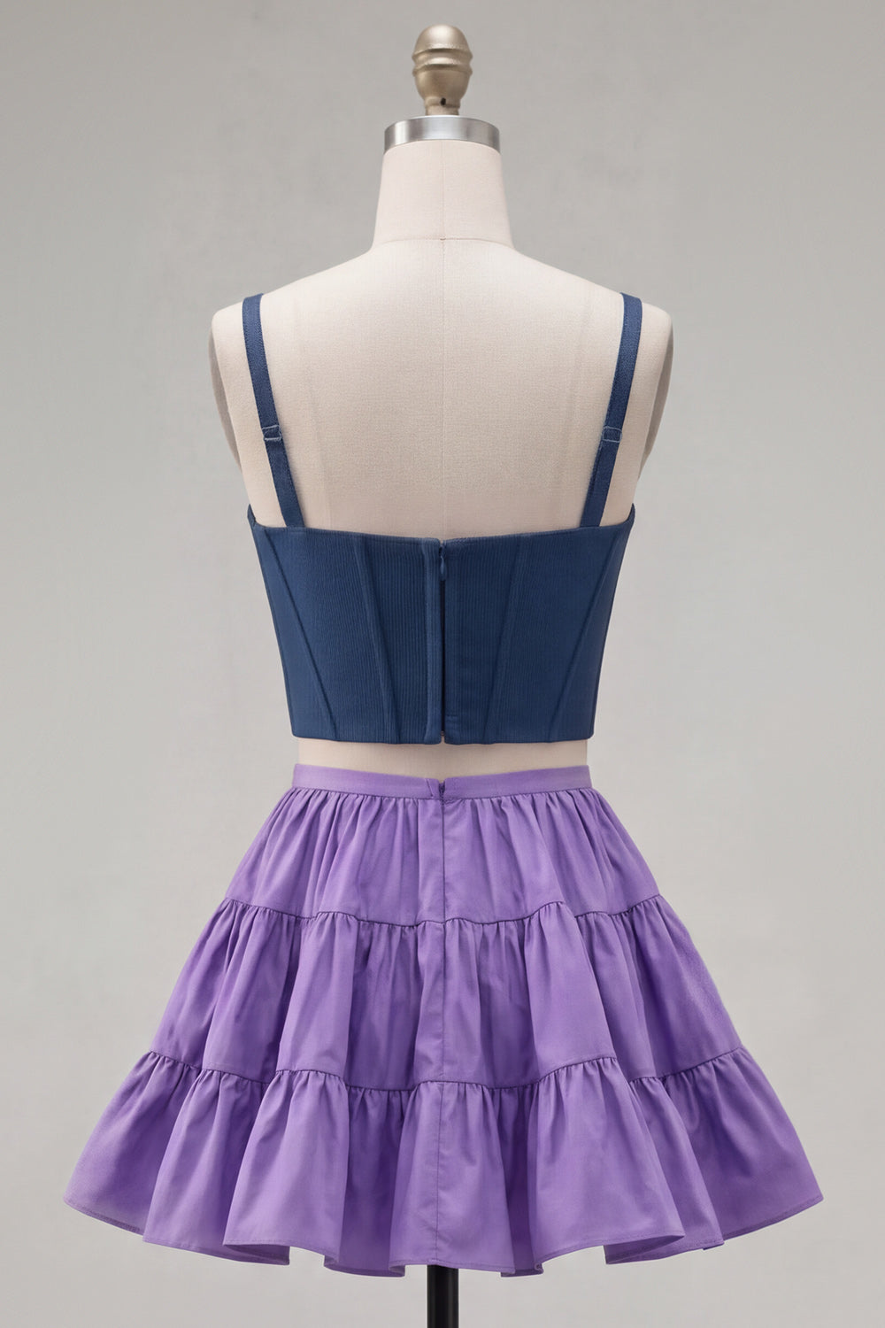 2 Piece Pink Fuchsia A-Line Ruffled Short Corset Homecoming Dress