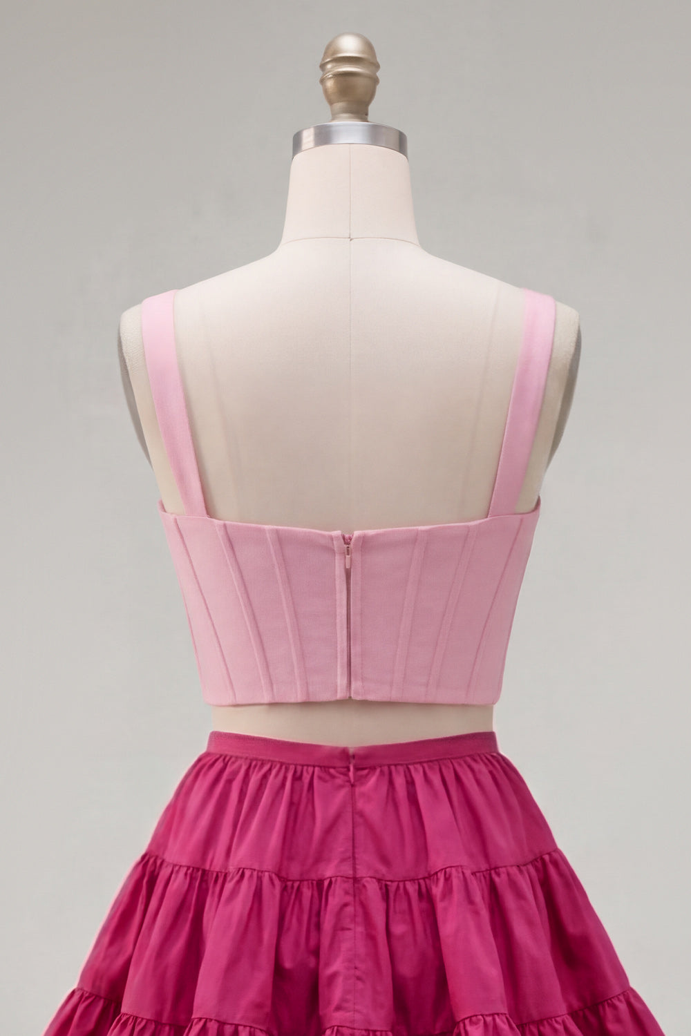 2 Piece Pink Fuchsia A-Line Ruffled Short Corset Homecoming Dress