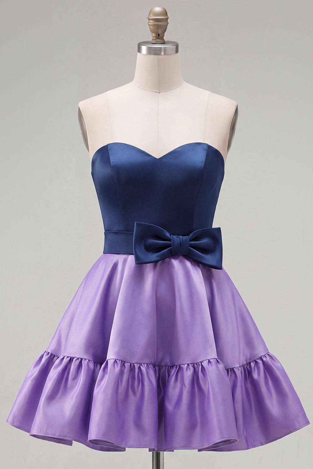 Pink Fuchsia A-Line Color Block Ruffled Short Homecoming Dress with Bow