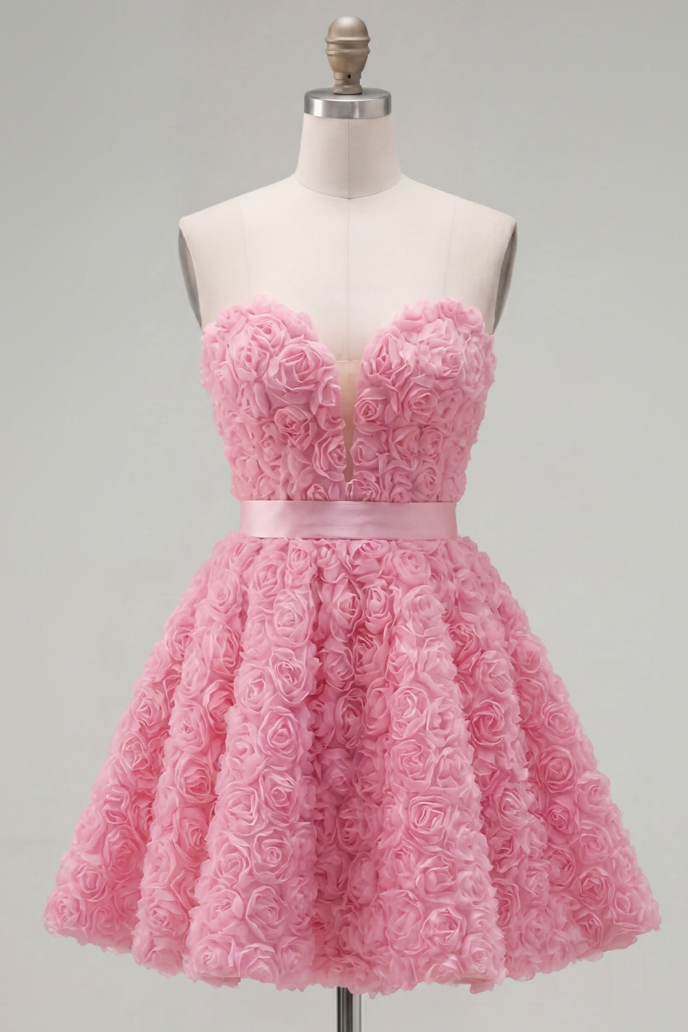 Pink A-Line Sweetheart Short Homecoming Dress with 3D Flowers
