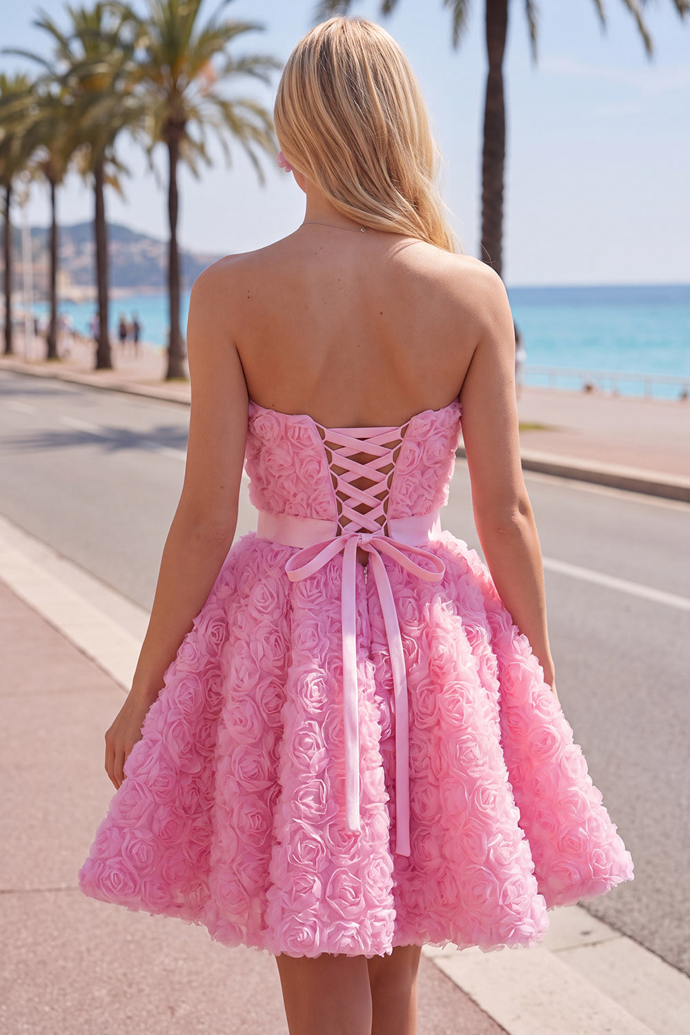 Pink A-Line Sweetheart Short Homecoming Dress with 3D Flowers