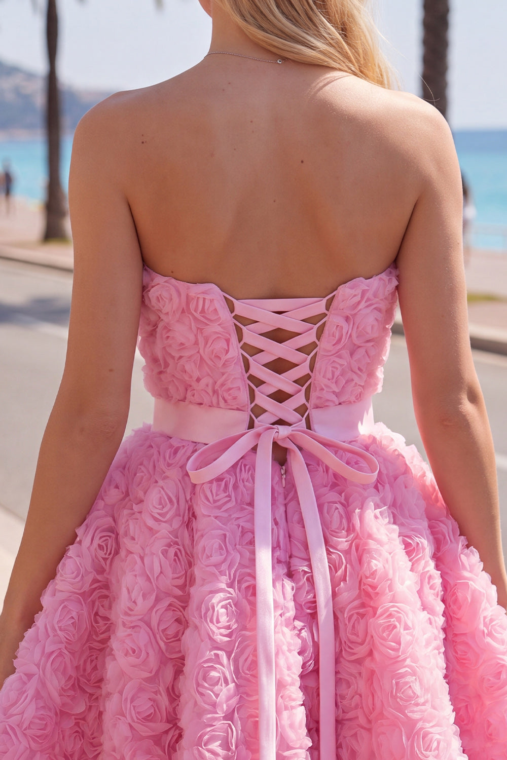 Pink A-Line Sweetheart Short Homecoming Dress with 3D Flowers