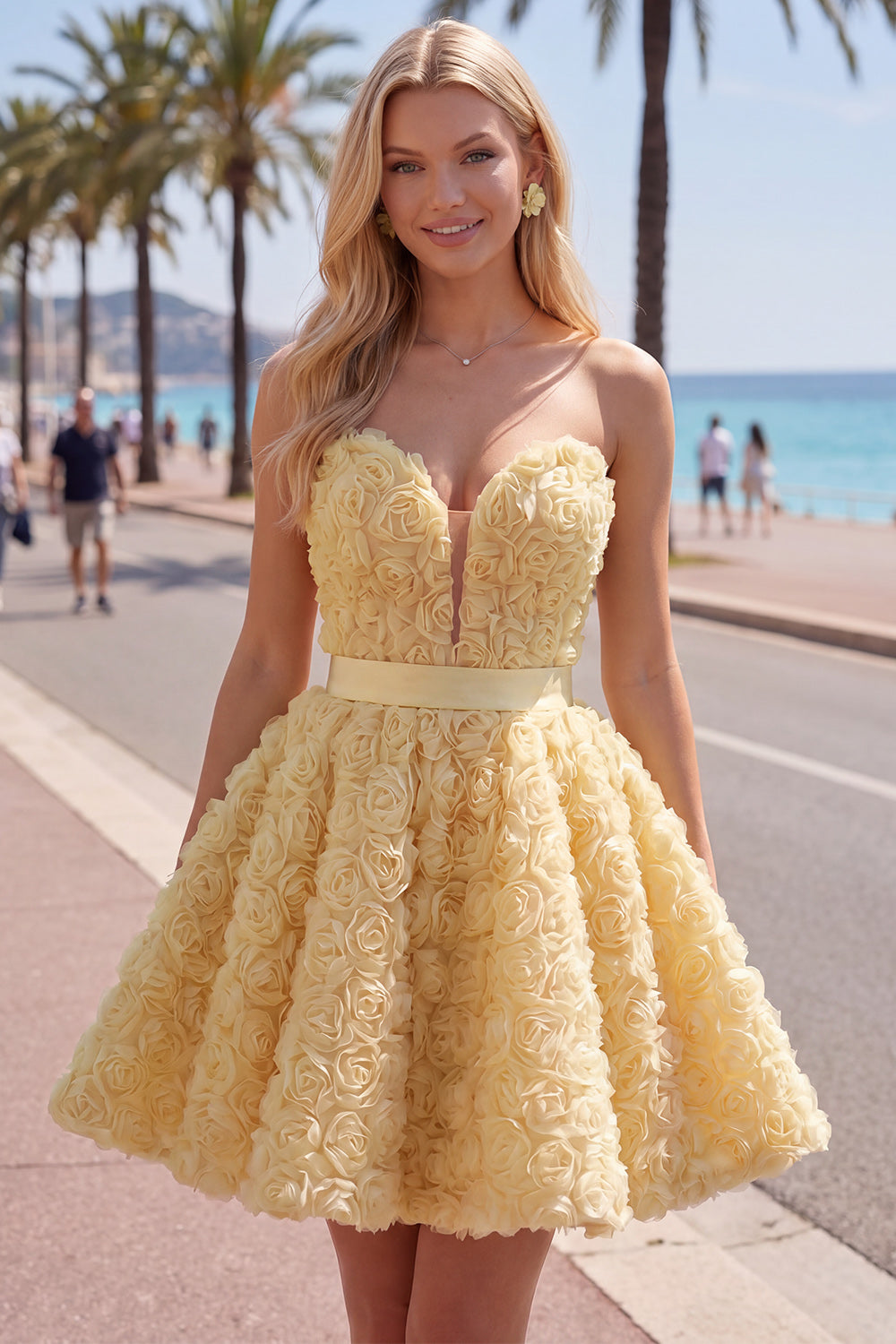 Pink A-Line Sweetheart Short Homecoming Dress with 3D Flowers