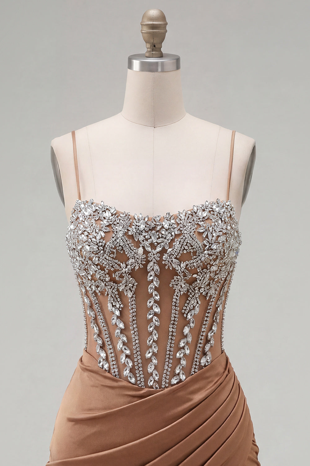 Sparkly Khaki Tight Ruched Short Corset Homecoming Dress with Rhinestones
