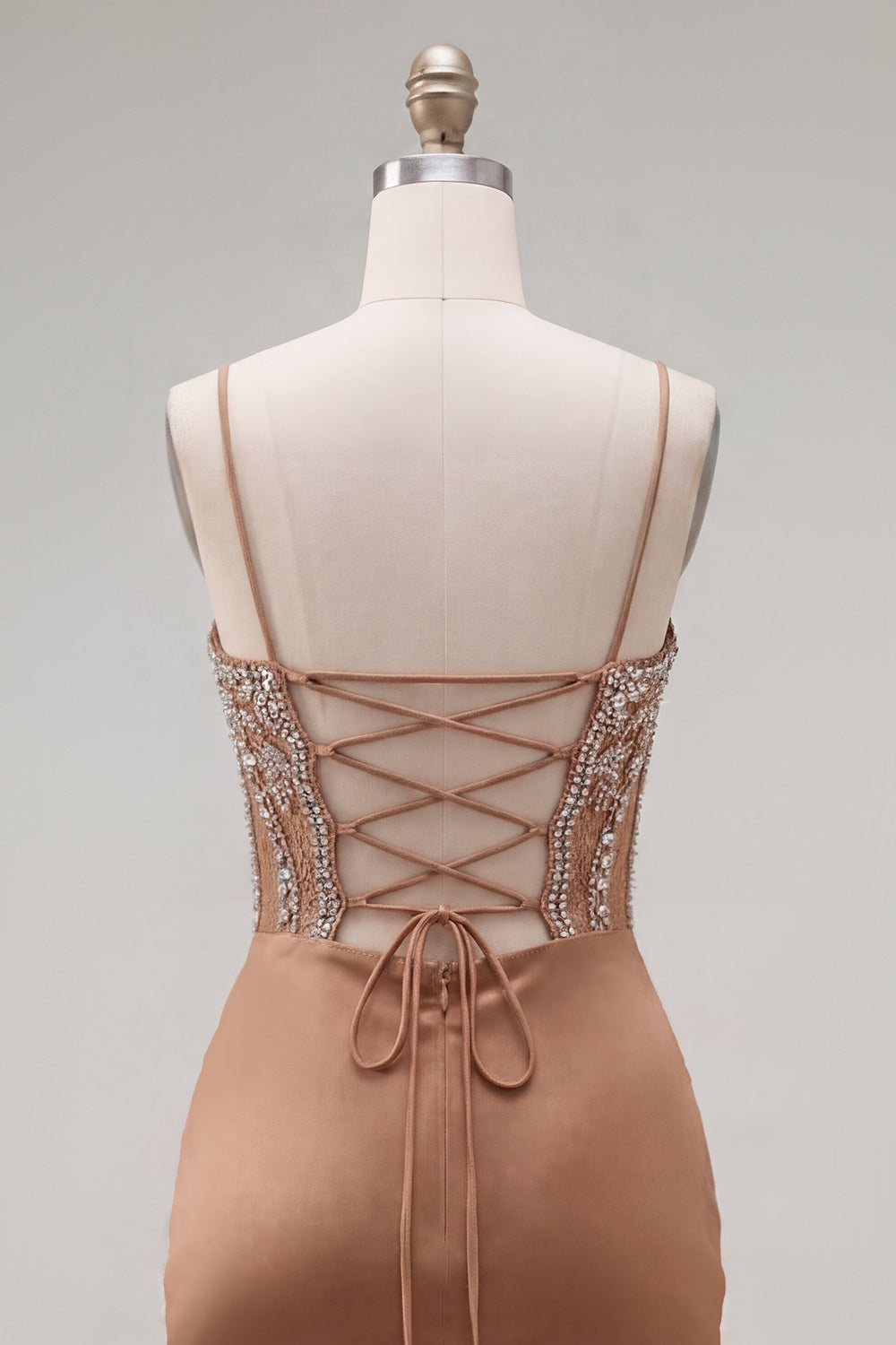 Sparkly Khaki Tight Ruched Short Corset Homecoming Dress with Rhinestones