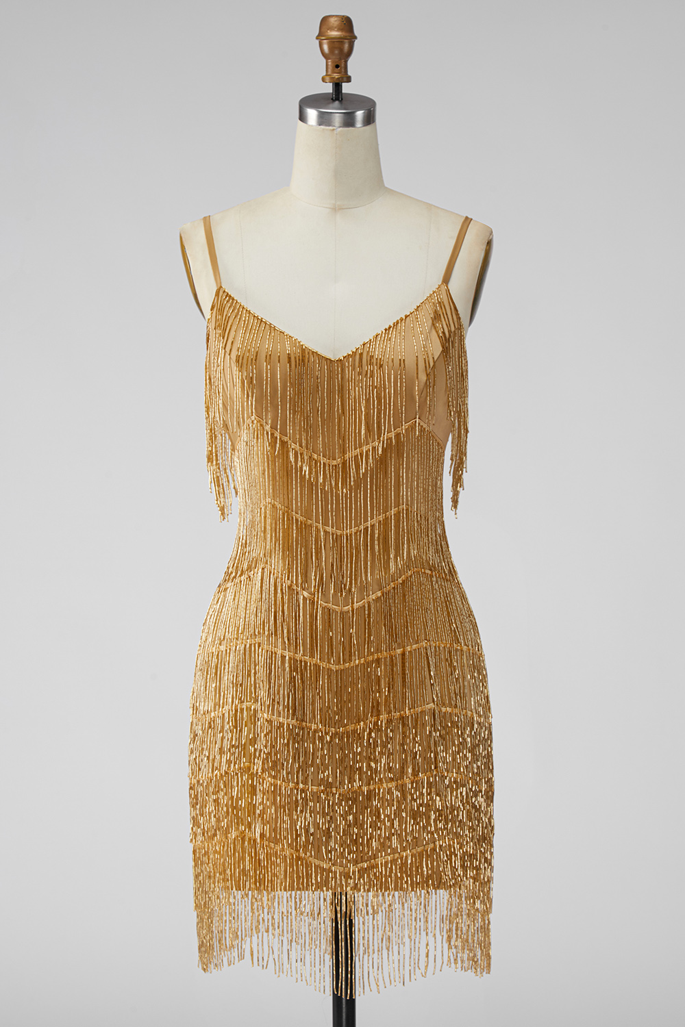 Sparkly Golden Tight Short Homecoming Dress with Fringes
