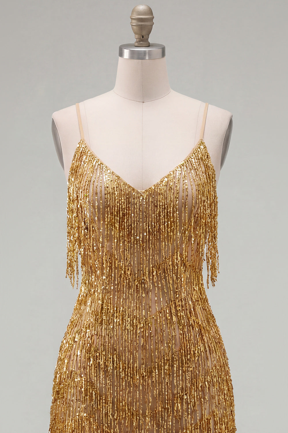 Sparkly Golden Tight Short Homecoming Dress with Fringes