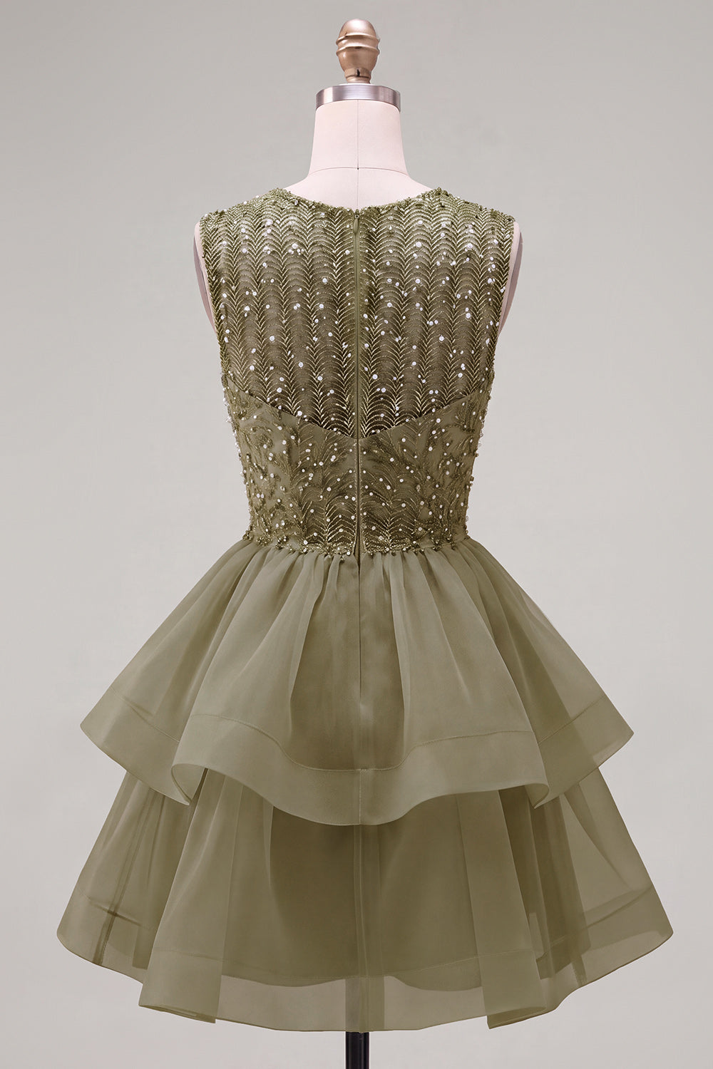 Blue Sparkly Beaded Tiered A-Line Illusion Neck Short Homecoming Dress