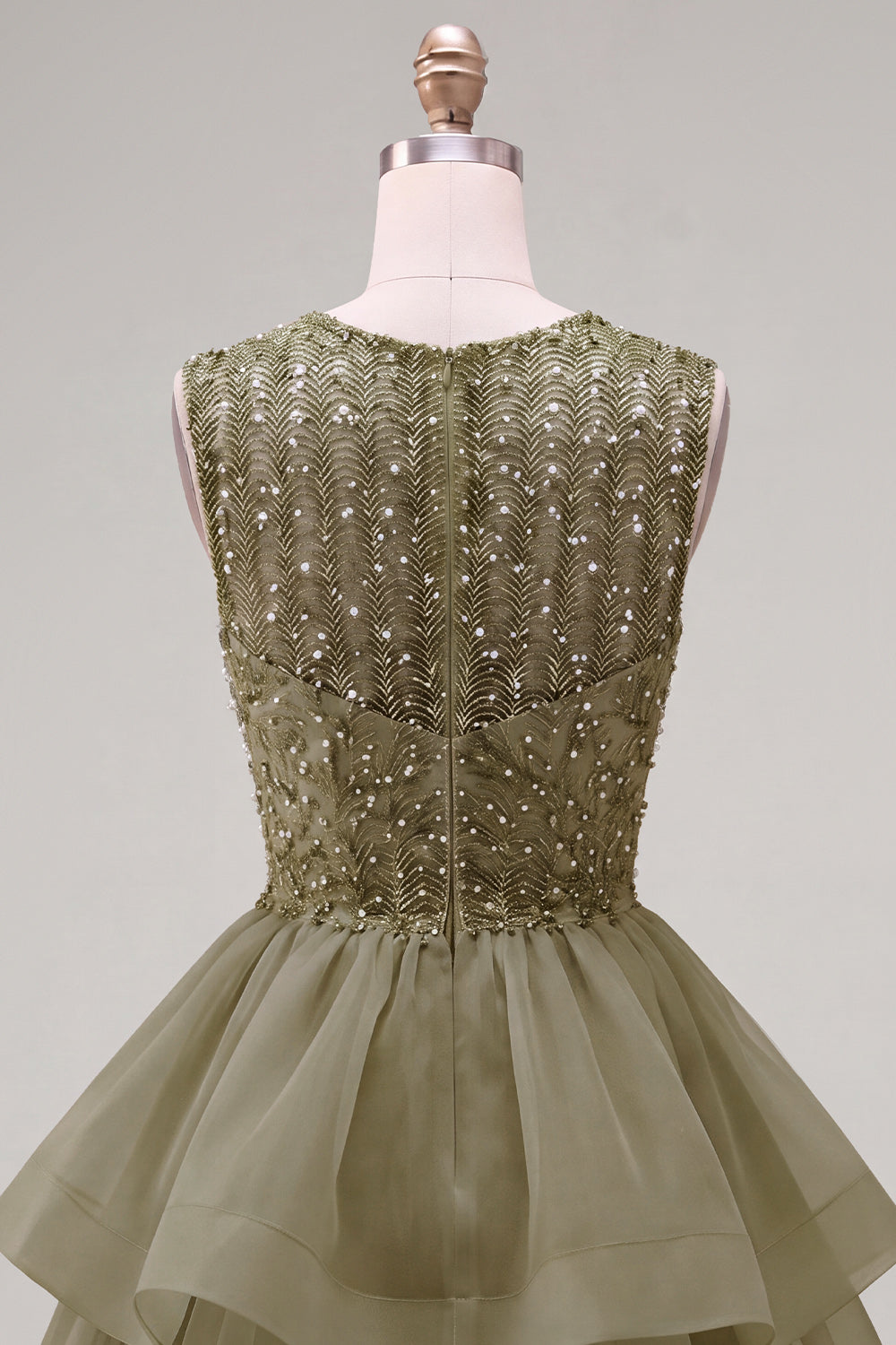 Blue Sparkly Beaded Tiered A-Line Illusion Neck Short Homecoming Dress