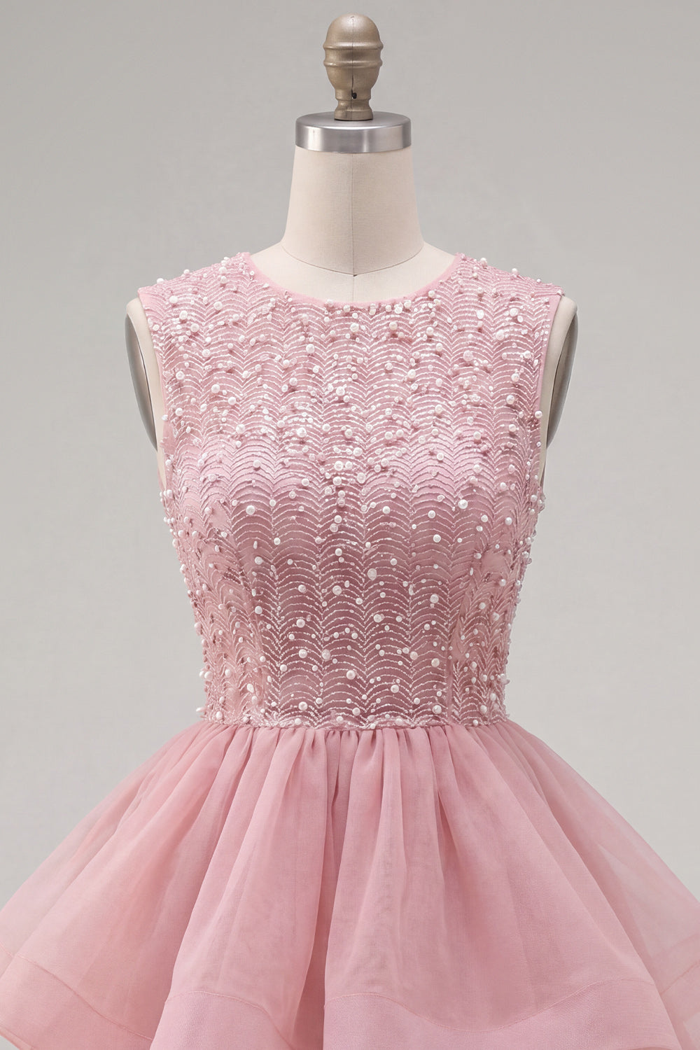 Blue Sparkly Beaded Tiered A-Line Illusion Neck Short Homecoming Dress