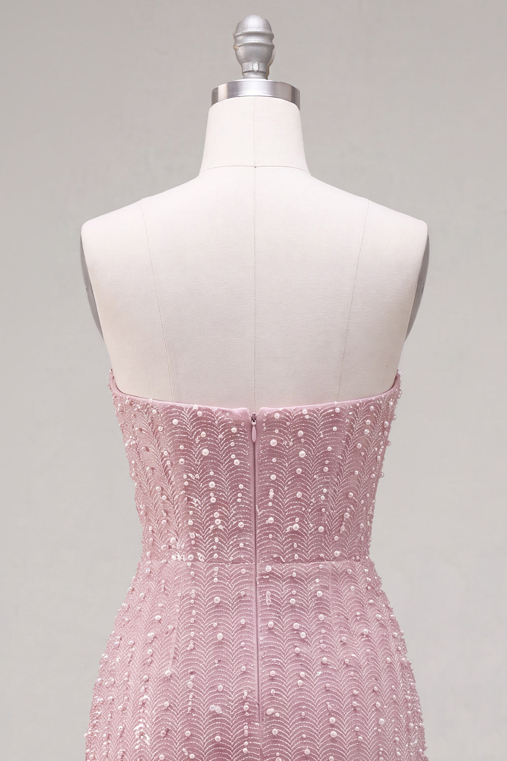 Pink Beaded Sparkly Strapless Tight Short Homecoming Dress with 3D Flowers