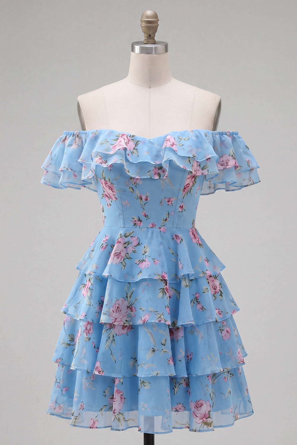 Yellow Floral Corset Tiered Ruffled A-Line Short Homecoming Dress