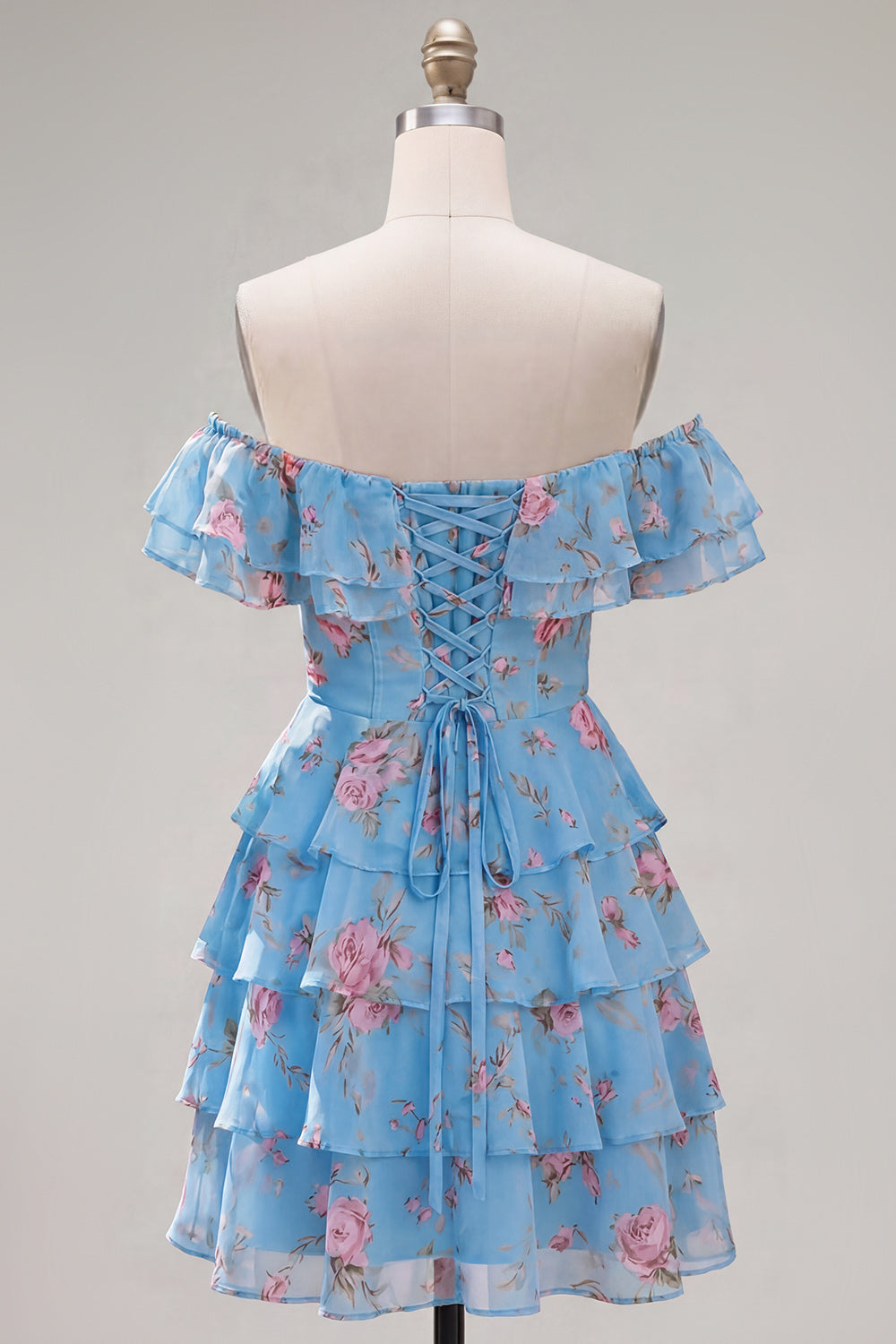 Yellow Floral Corset Tiered Ruffled A-Line Short Homecoming Dress