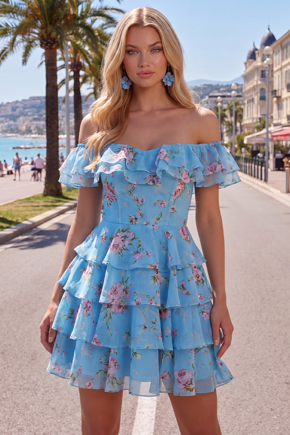 Yellow Floral Corset Tiered Ruffled A-Line Short Homecoming Dress