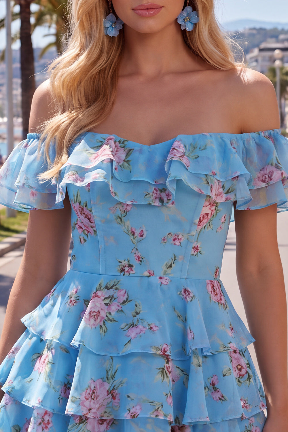 Yellow Floral Corset Tiered Ruffled A-Line Short Homecoming Dress