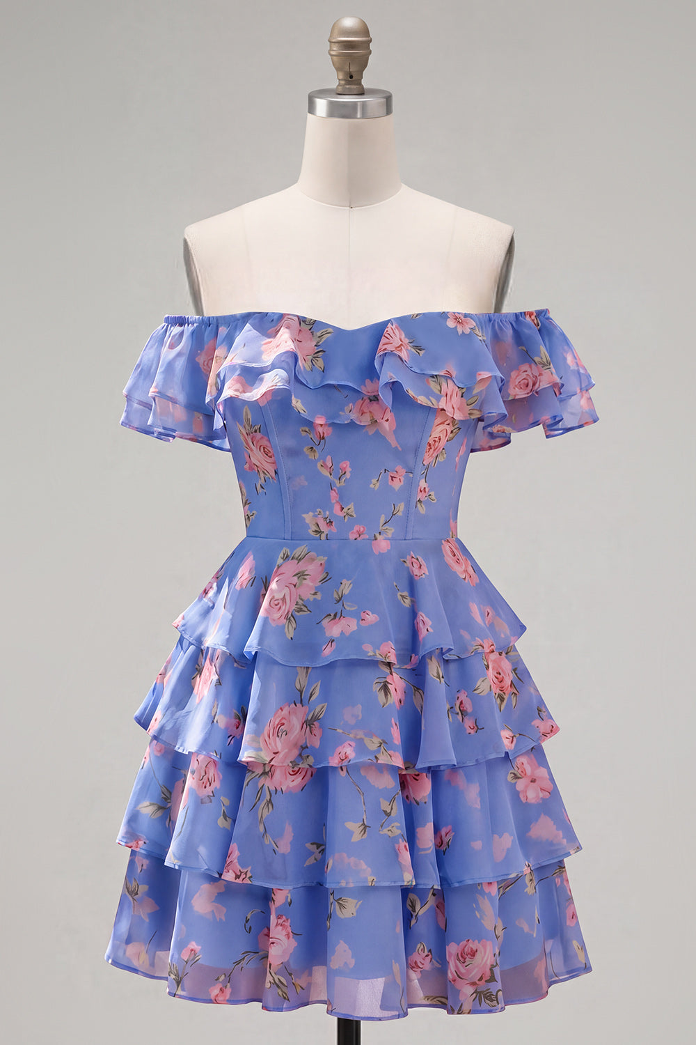 Yellow Floral Corset Tiered Ruffled A-Line Short Homecoming Dress