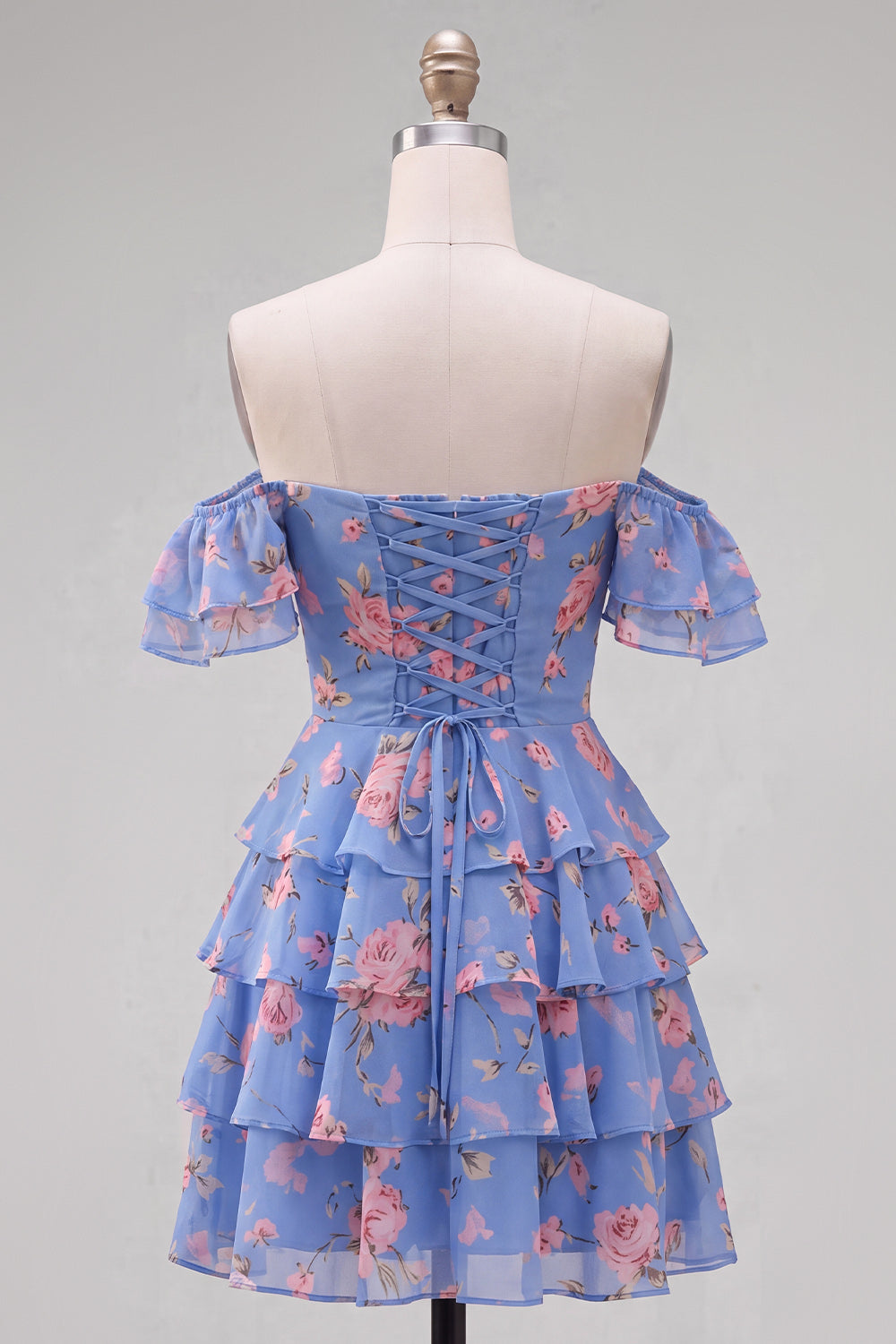 Yellow Floral Corset Tiered Ruffled A-Line Short Homecoming Dress