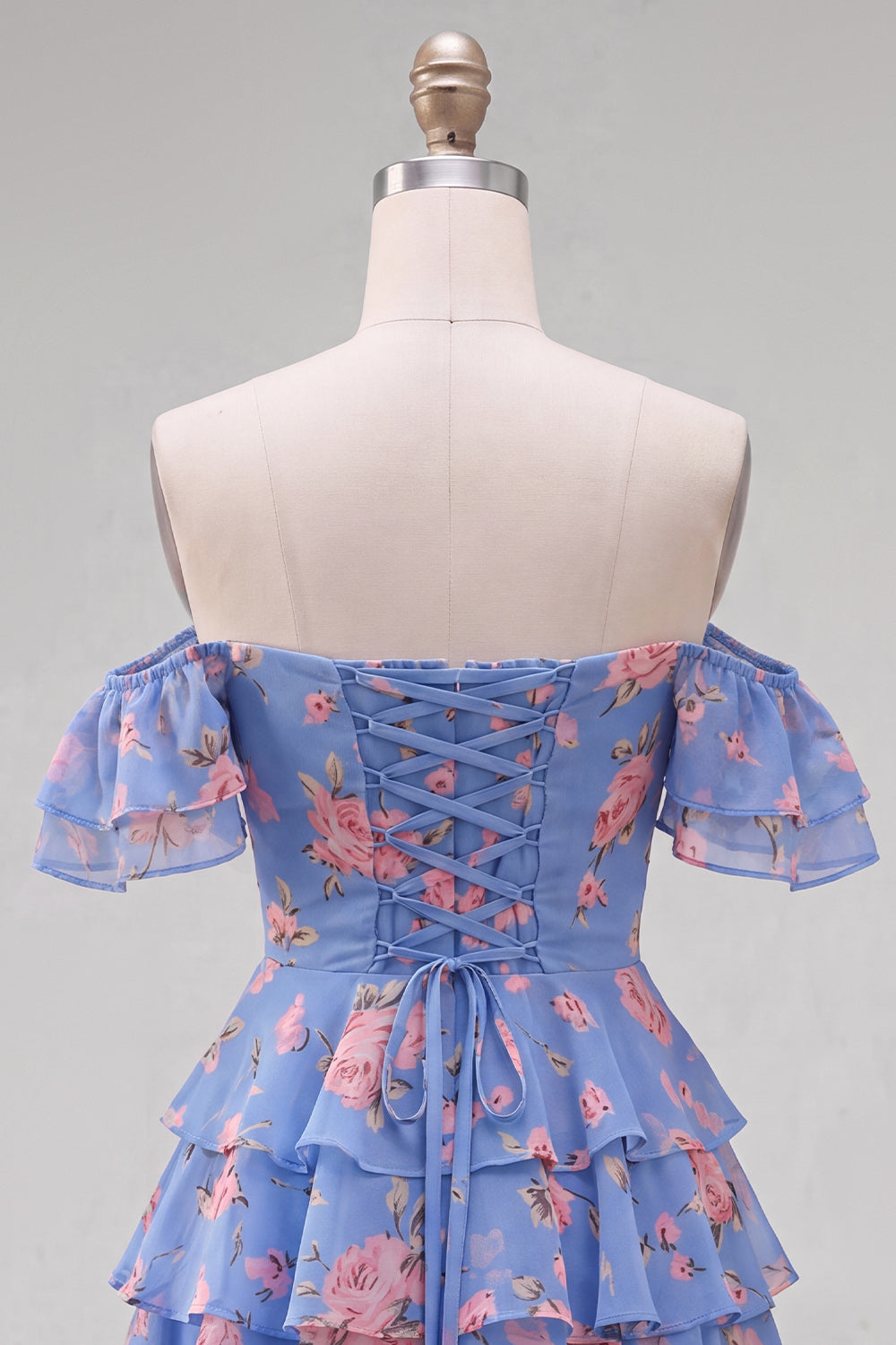 Yellow Floral Corset Tiered Ruffled A-Line Short Homecoming Dress