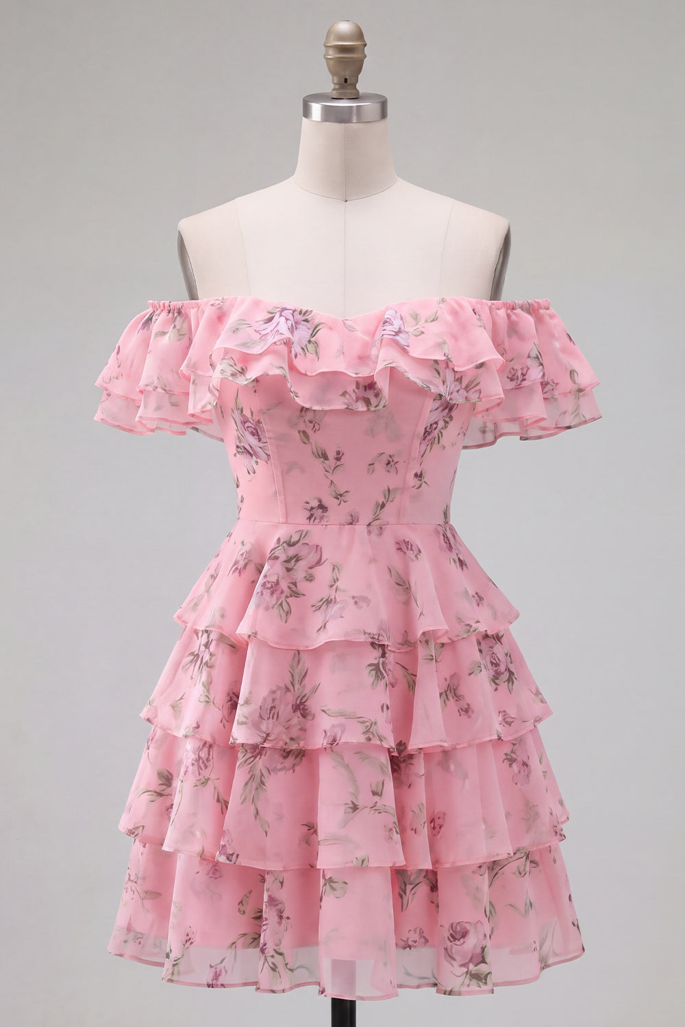 Yellow Floral Corset Tiered Ruffled A-Line Short Homecoming Dress
