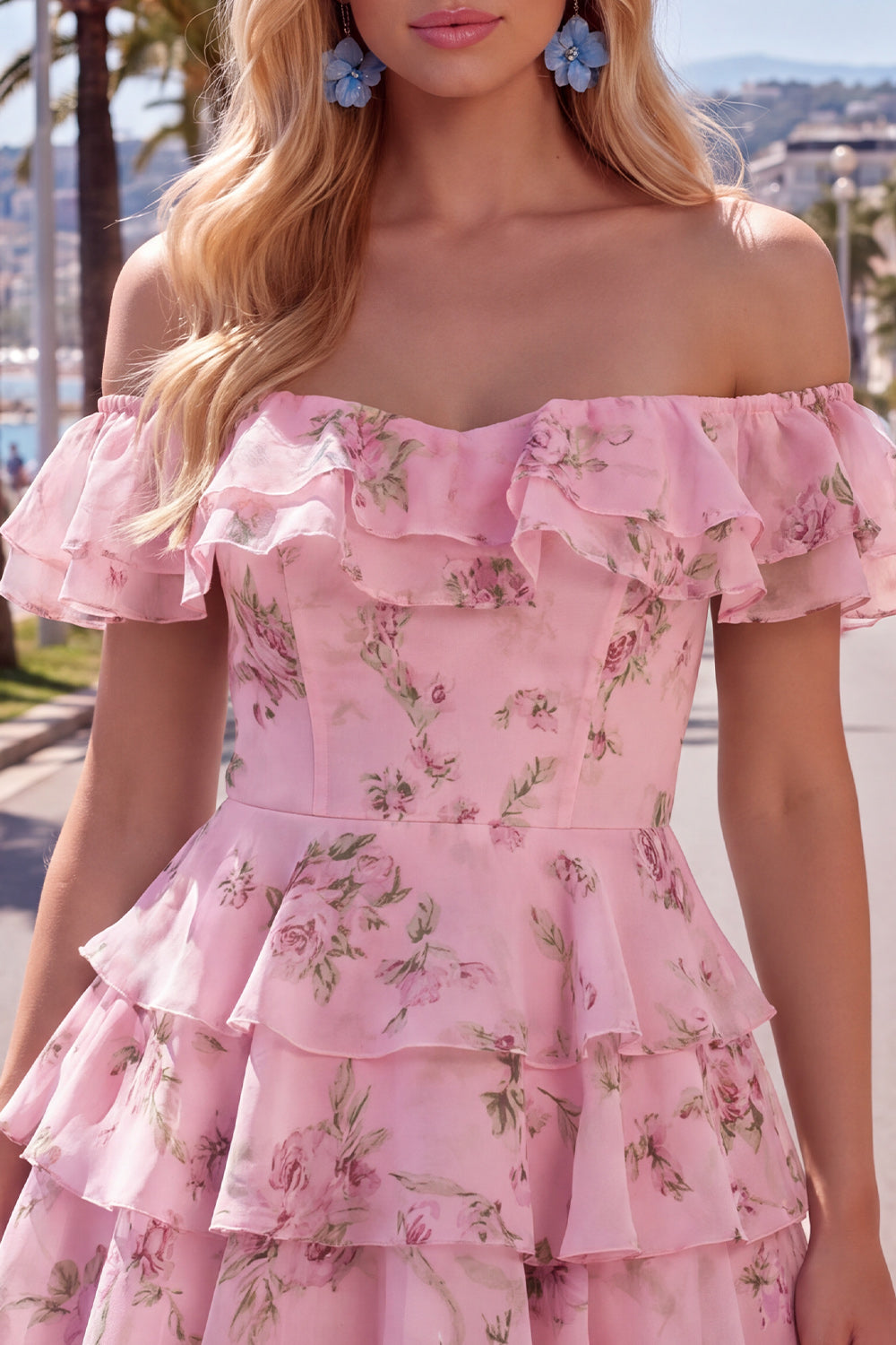 Yellow Floral Corset Tiered Ruffled A-Line Short Homecoming Dress