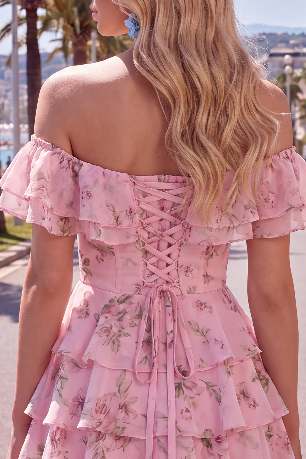 Yellow Floral Corset Tiered Ruffled A-Line Short Homecoming Dress