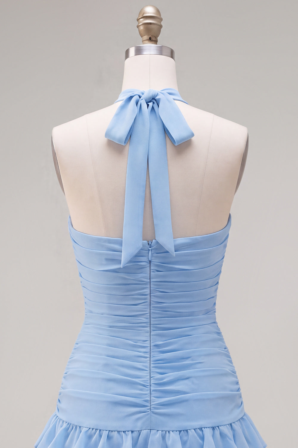 Pink Ruffled Halter Ruched Short Homecoming Dress with 3D Flower