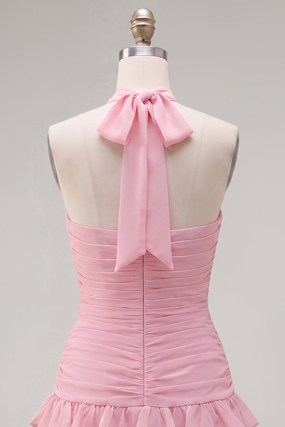 Pink Ruffled Halter Ruched Short Homecoming Dress with 3D Flower