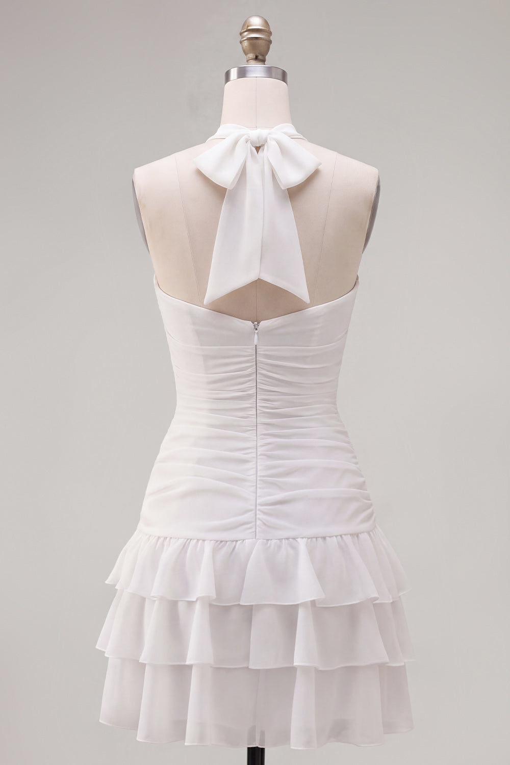 Pink Ruffled Halter Ruched Short Homecoming Dress with 3D Flower