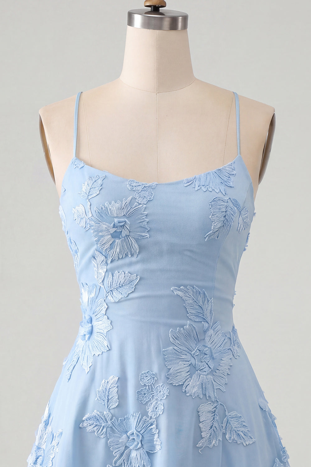 Floral Blue Spaghetti Straps A-Line Short Homecoming Dress
