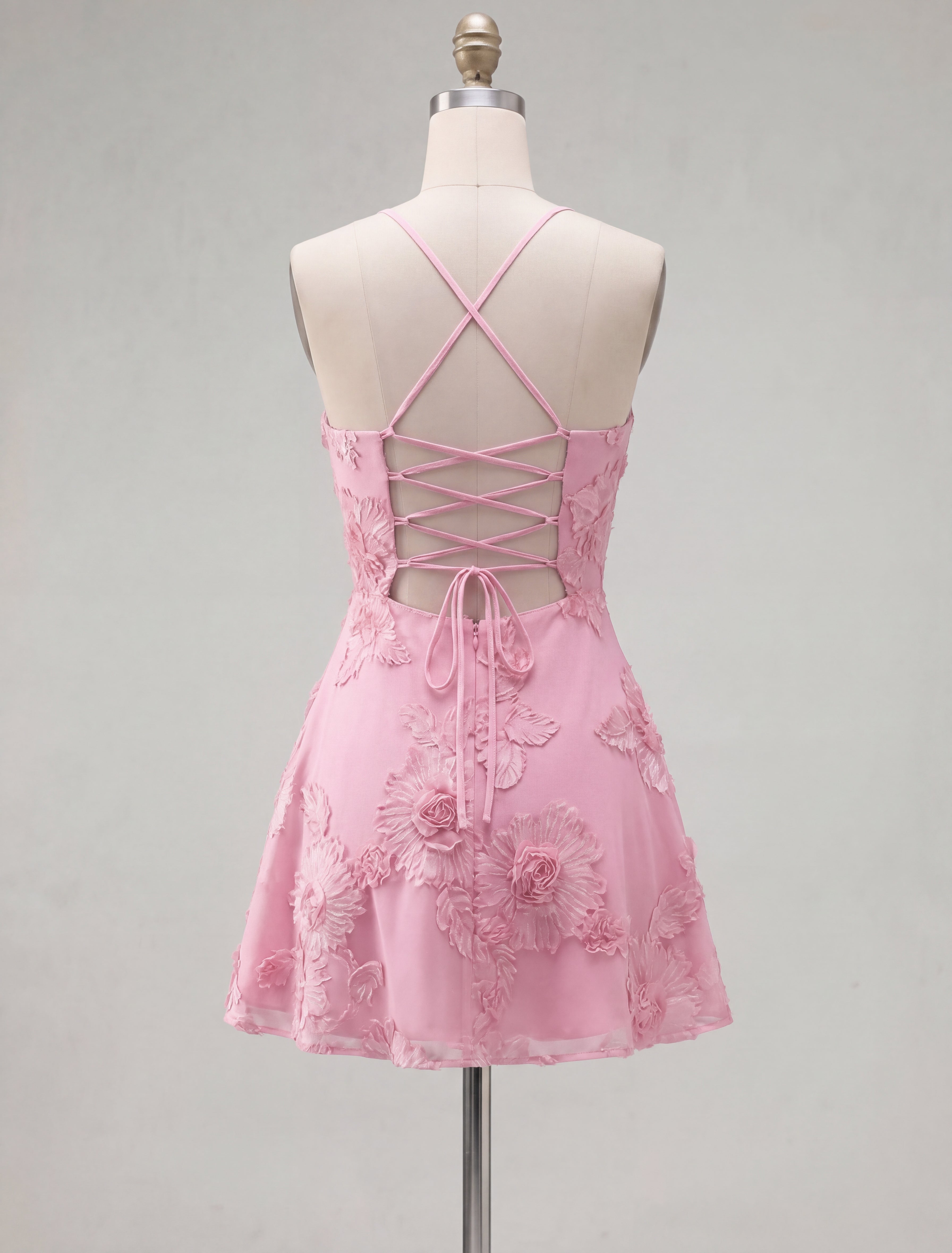 Floral Blue Spaghetti Straps A-Line Short Homecoming Dress