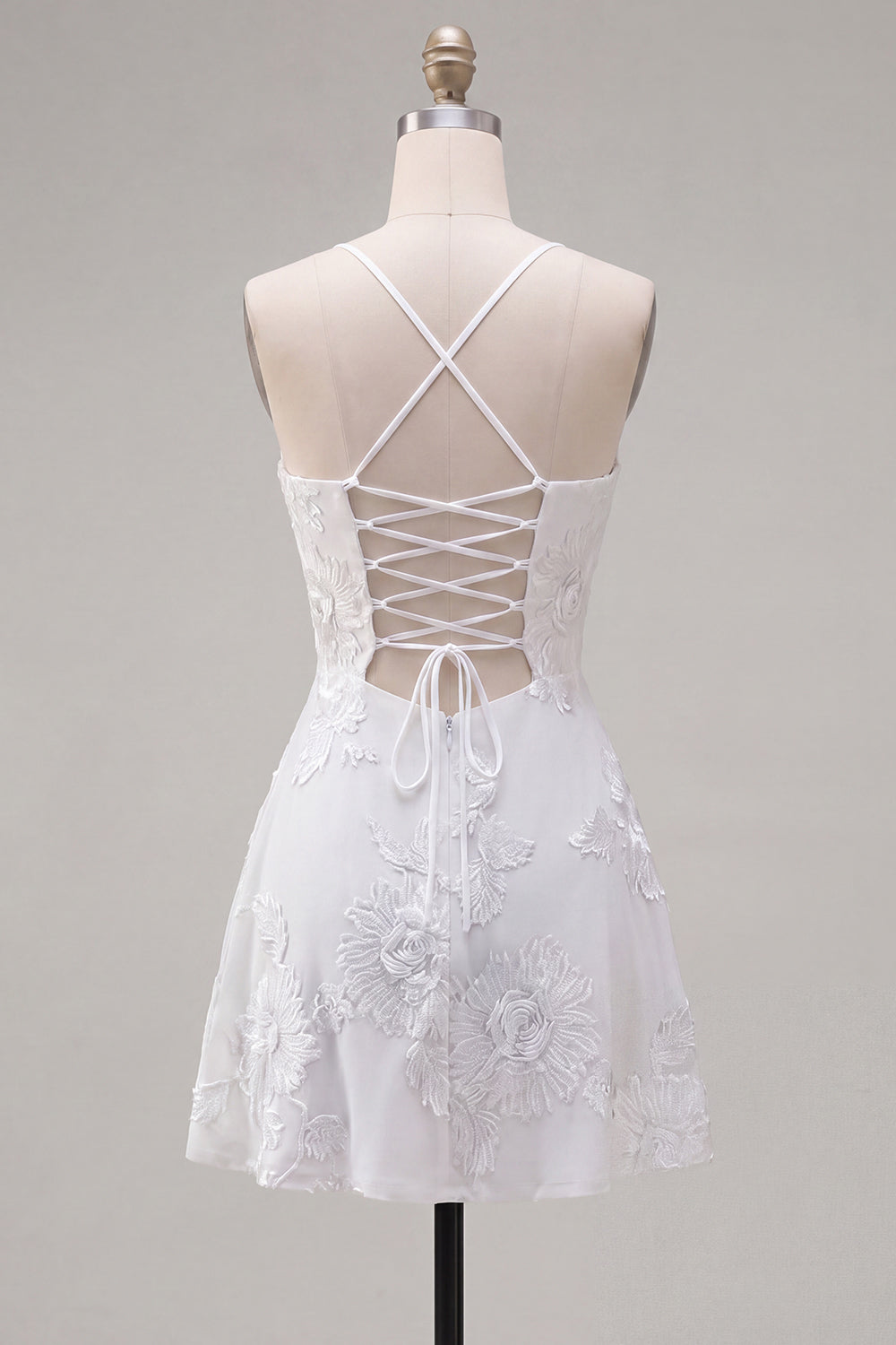 Floral Blue Spaghetti Straps A-Line Short Homecoming Dress