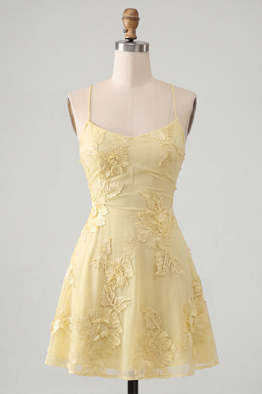 Floral Blue Spaghetti Straps A-Line Short Homecoming Dress