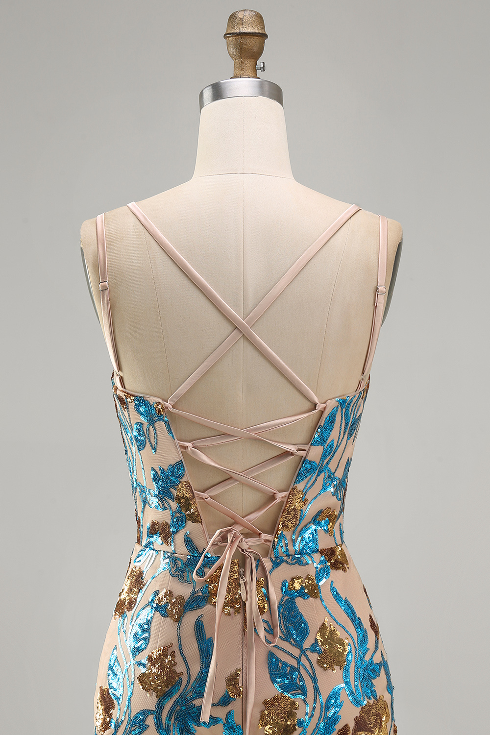 Blue Floral Sparkly Corset Sequin Tight Short Homecoming Dress