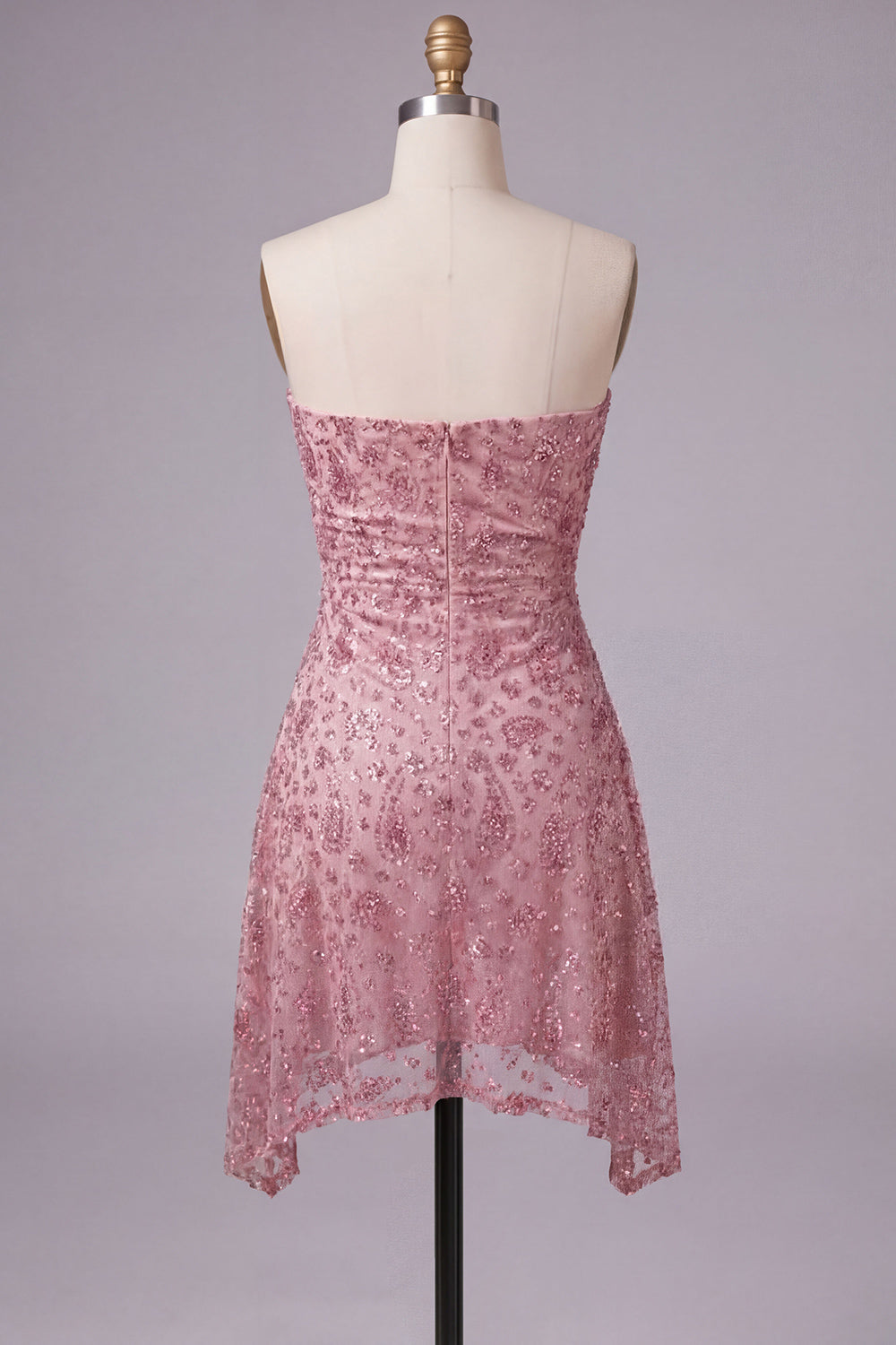 Dusty Rose Sparkly Beaded Ruched Strapless Short Homecoming Dress