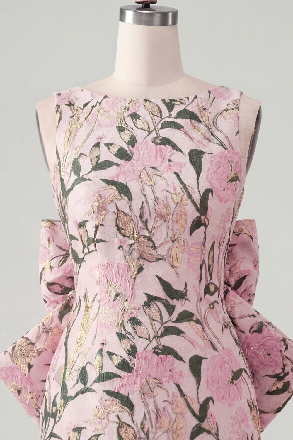 Blue Floral Boat Neck Tight Short Homecoming Dress with Bow