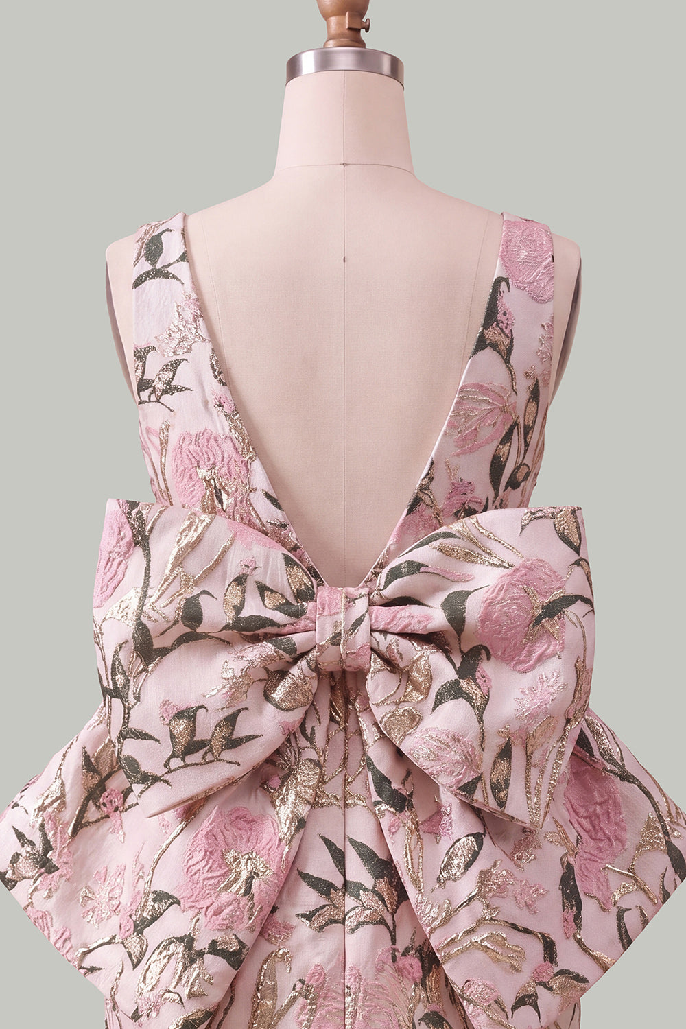 Blue Floral Boat Neck Tight Short Homecoming Dress with Bow