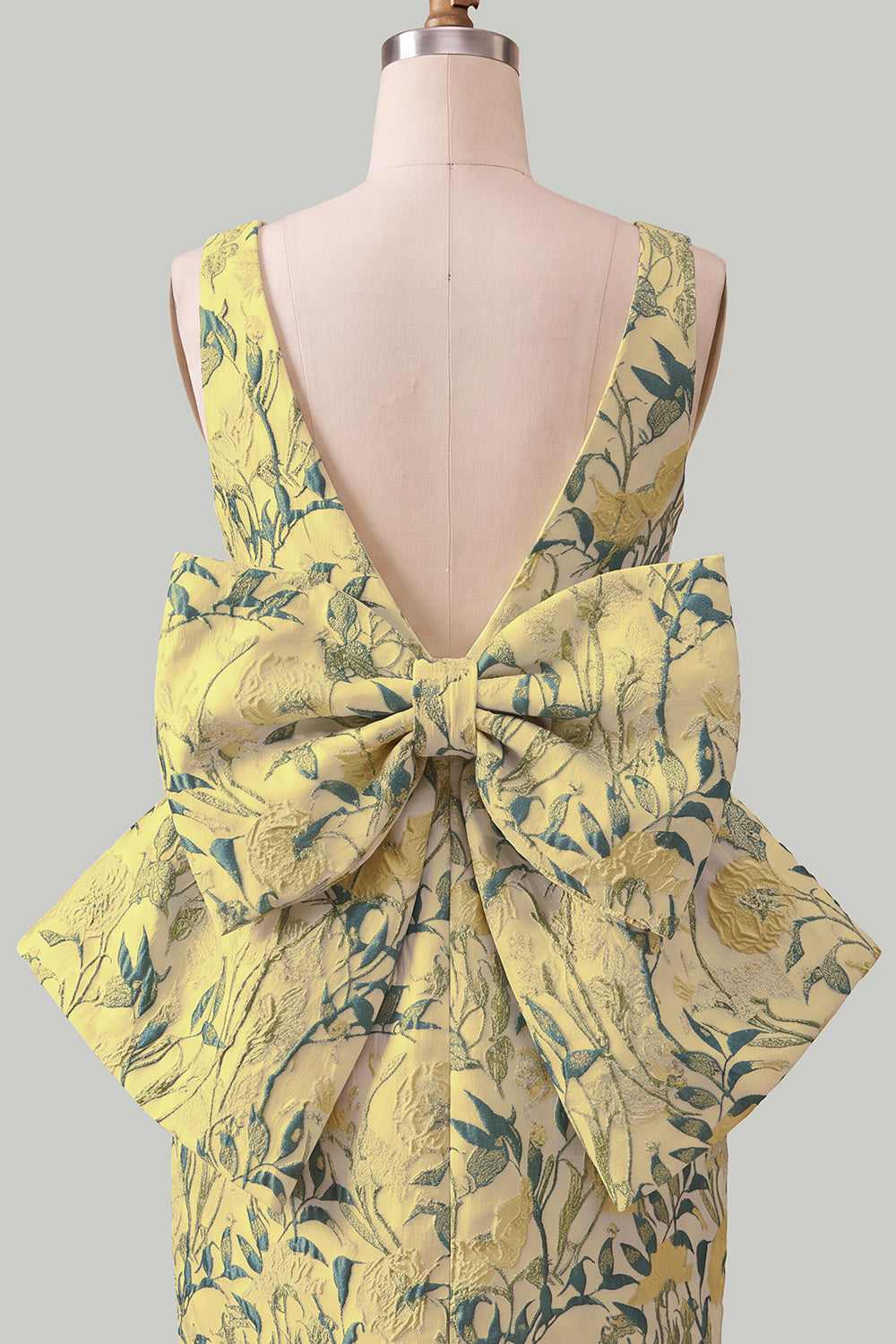 Blue Floral Boat Neck Tight Short Homecoming Dress with Bow