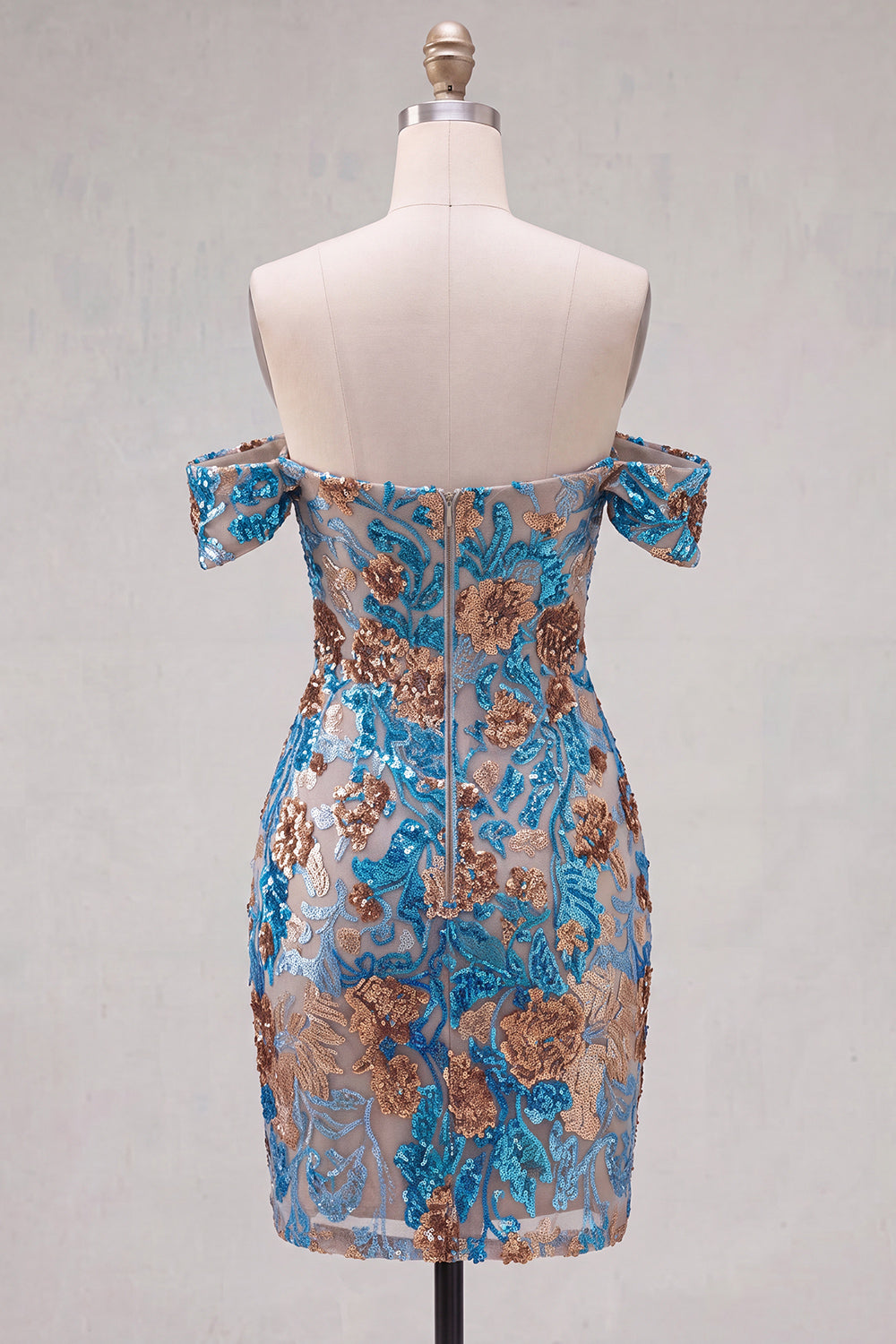 Sparkly Floral Sequin Blue Tight Off the Shoulder Short Homecoming Dress
