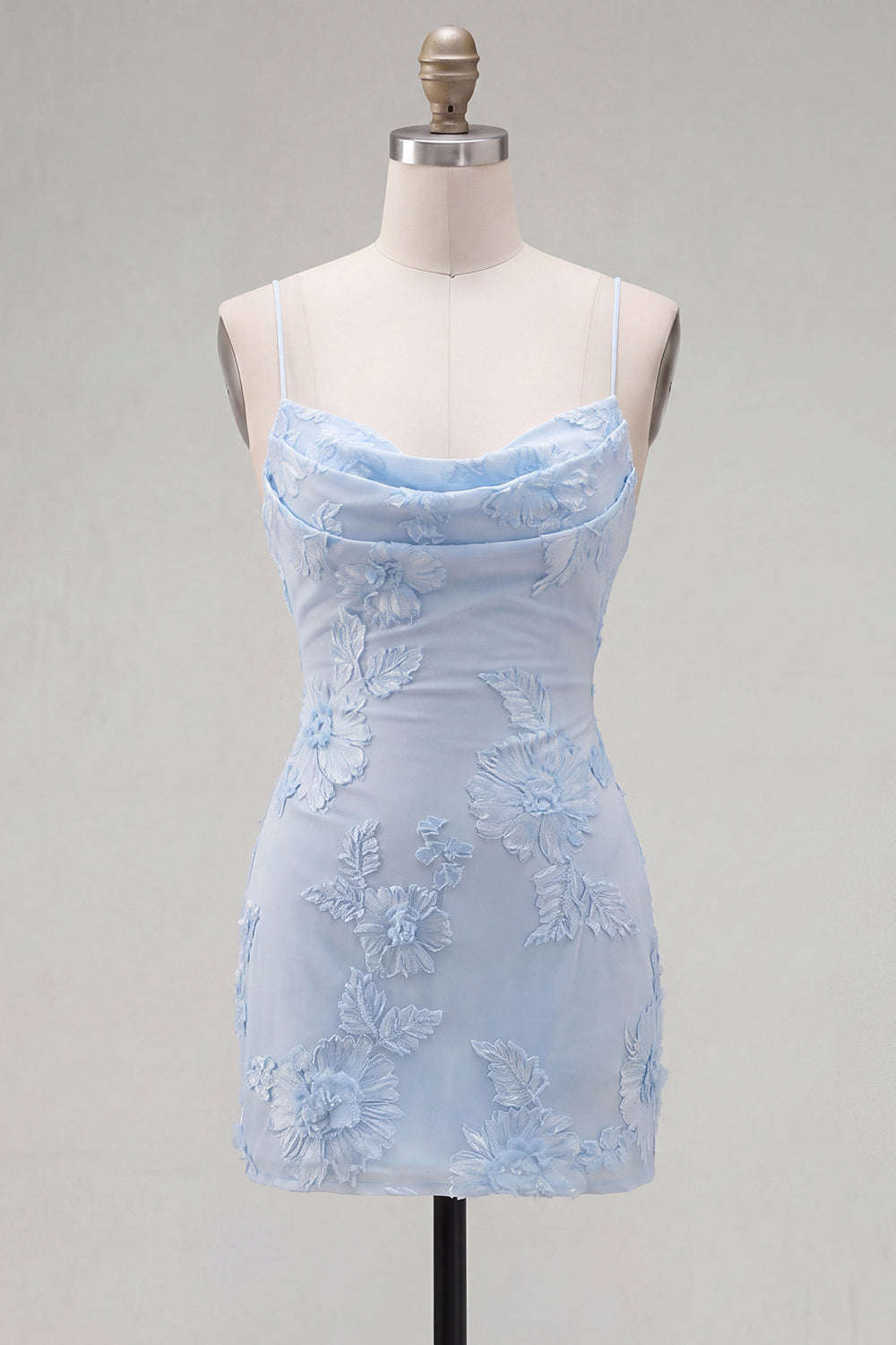 Pink Floral Cowl Neck Tight Short Homecoming Dress
