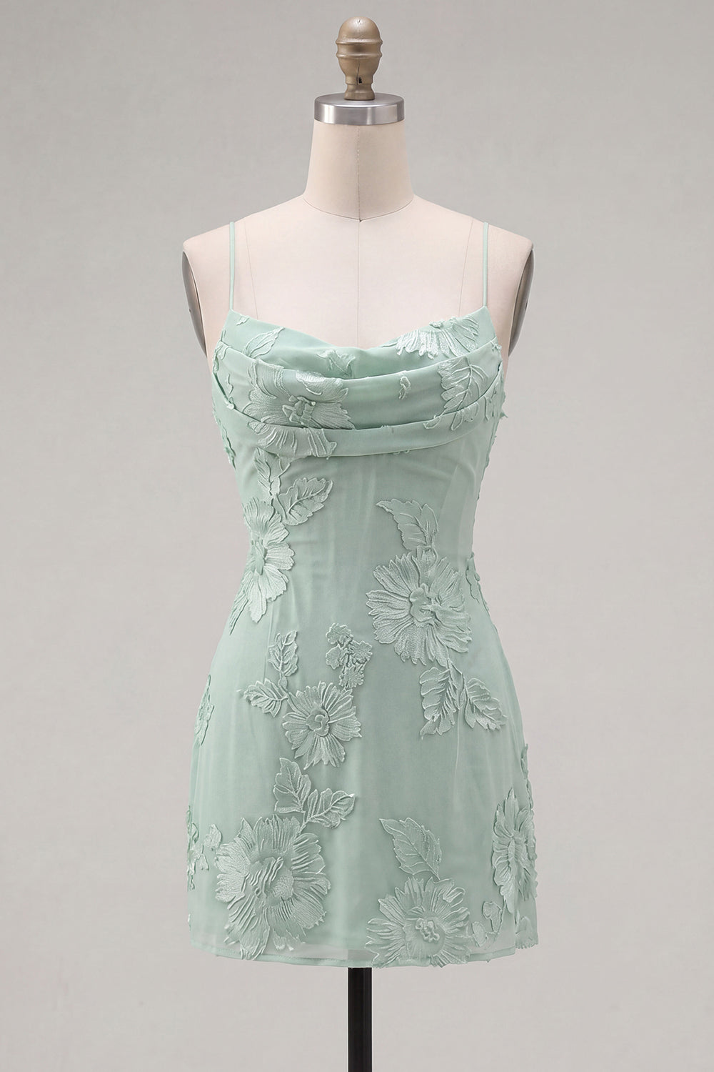 Pink Floral Cowl Neck Tight Short Homecoming Dress