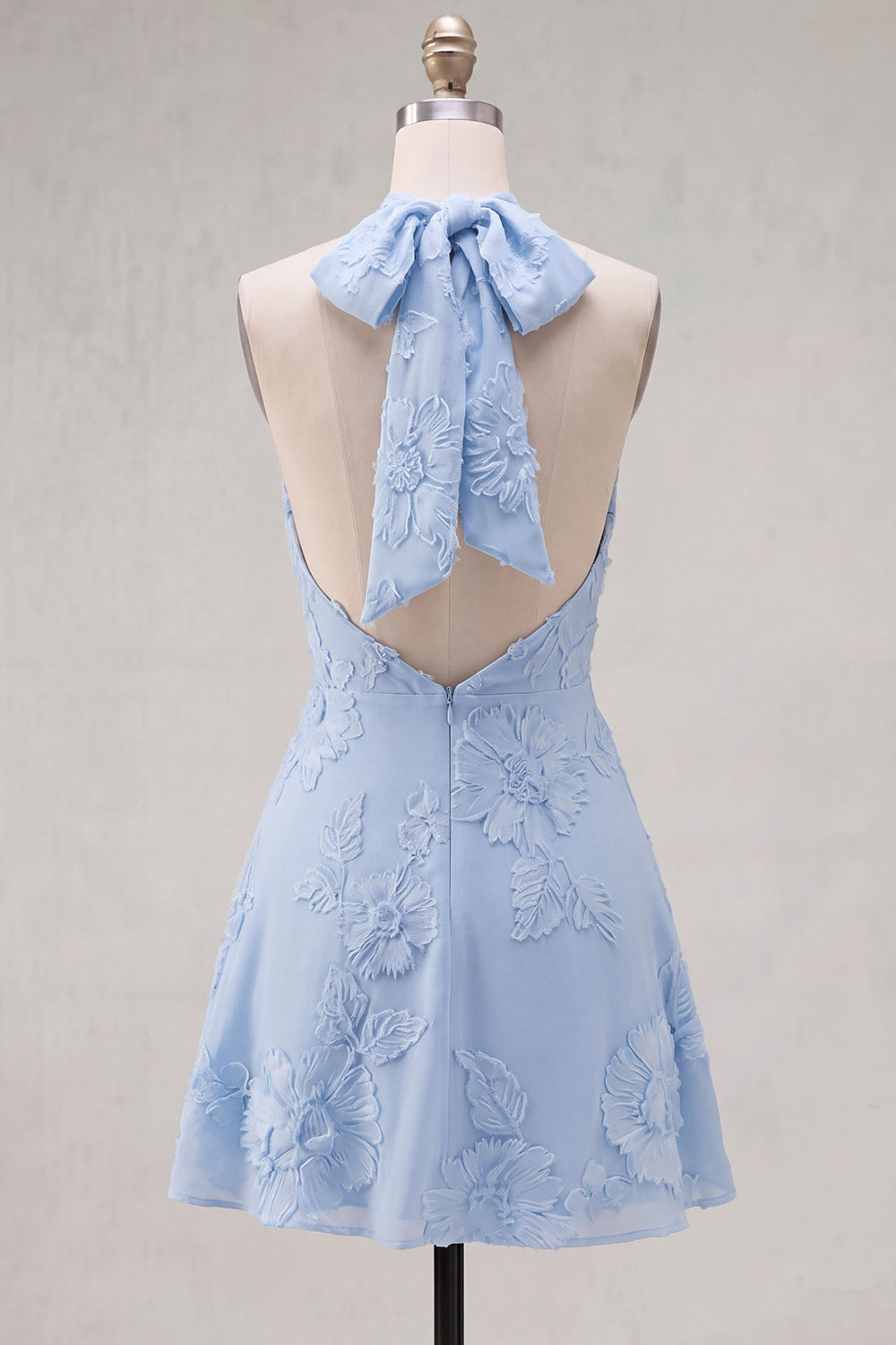 Floral Sage Green A-Line Halter Short Homecoming Dress with Bow
