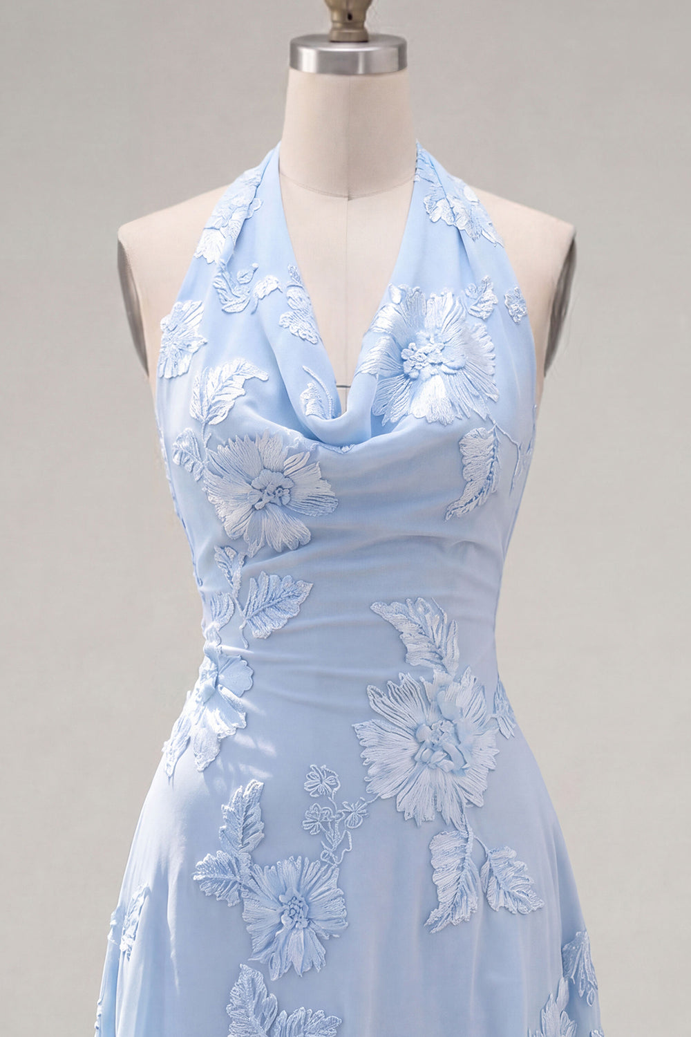 Floral Sage Green A-Line Halter Short Homecoming Dress with Bow