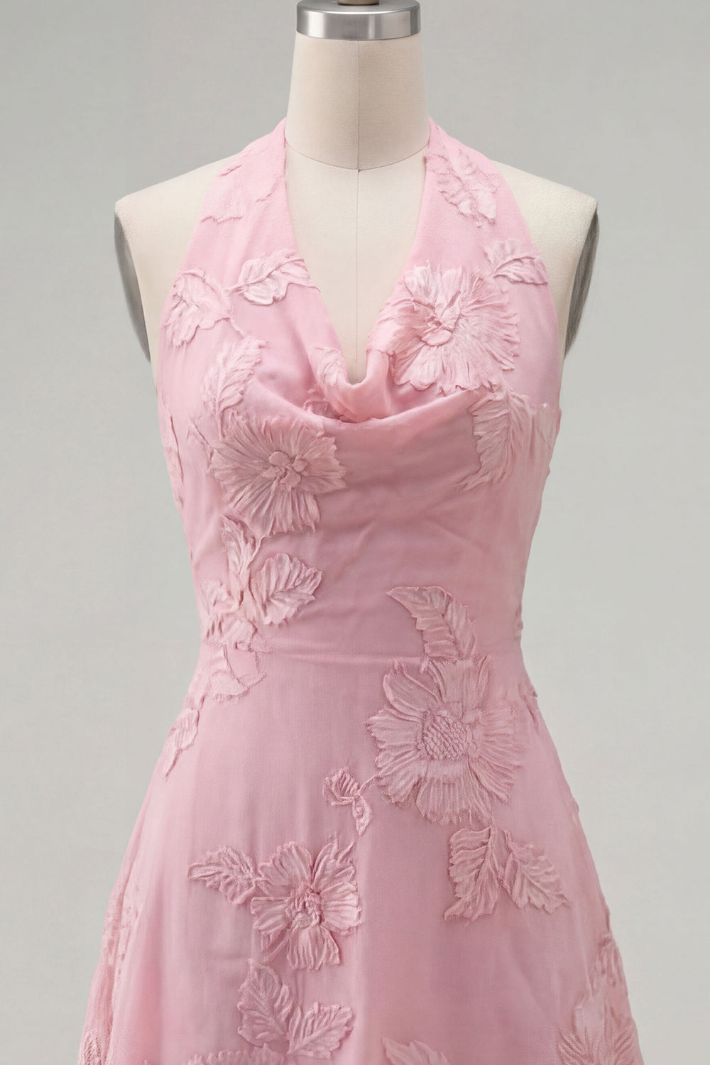 Floral Sage Green A-Line Halter Short Homecoming Dress with Bow